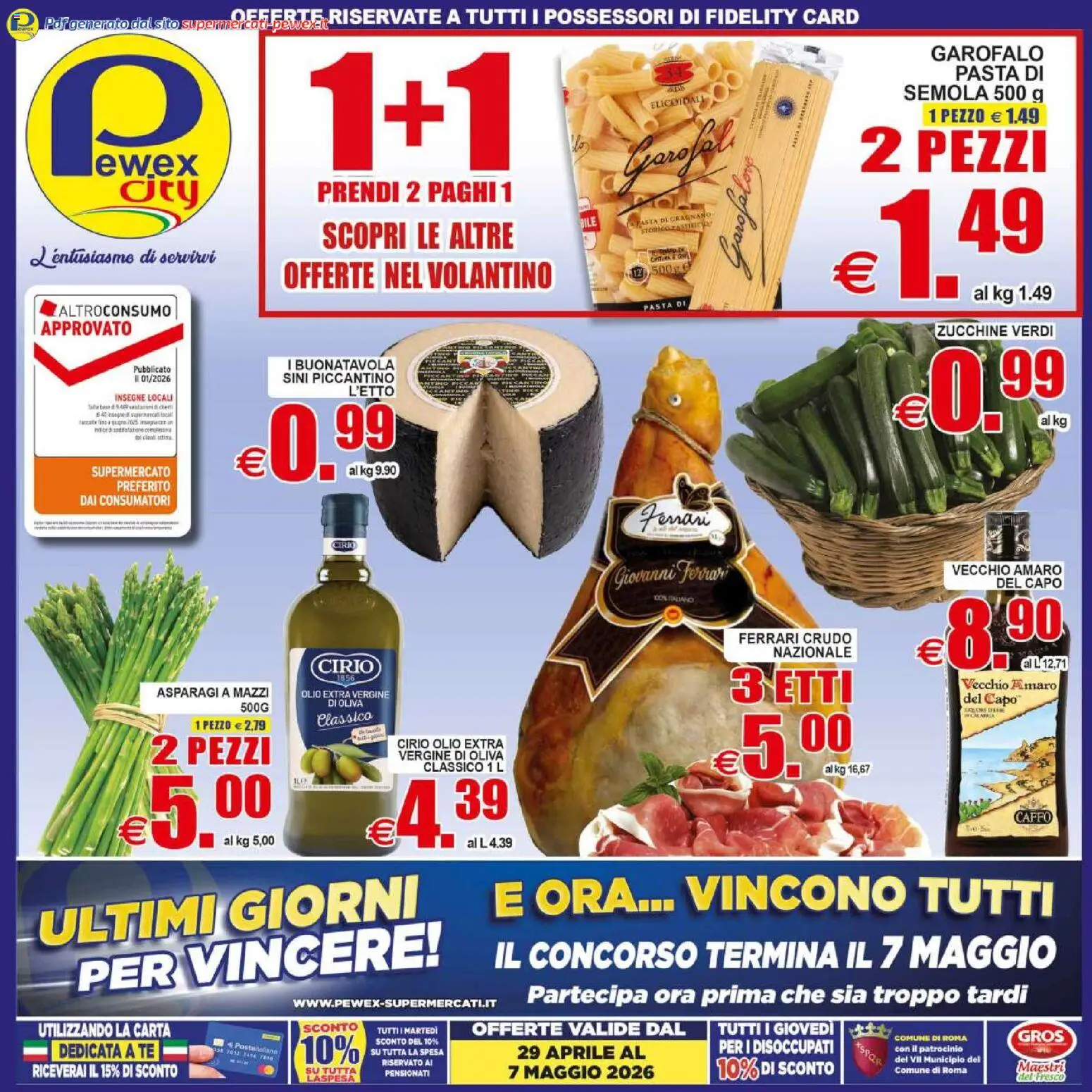 Volantino Pewex del 29.04.2026 | Pagina: 1 | Prodotti: Pasta, Olio extra vergine, Asparagi, Amaro