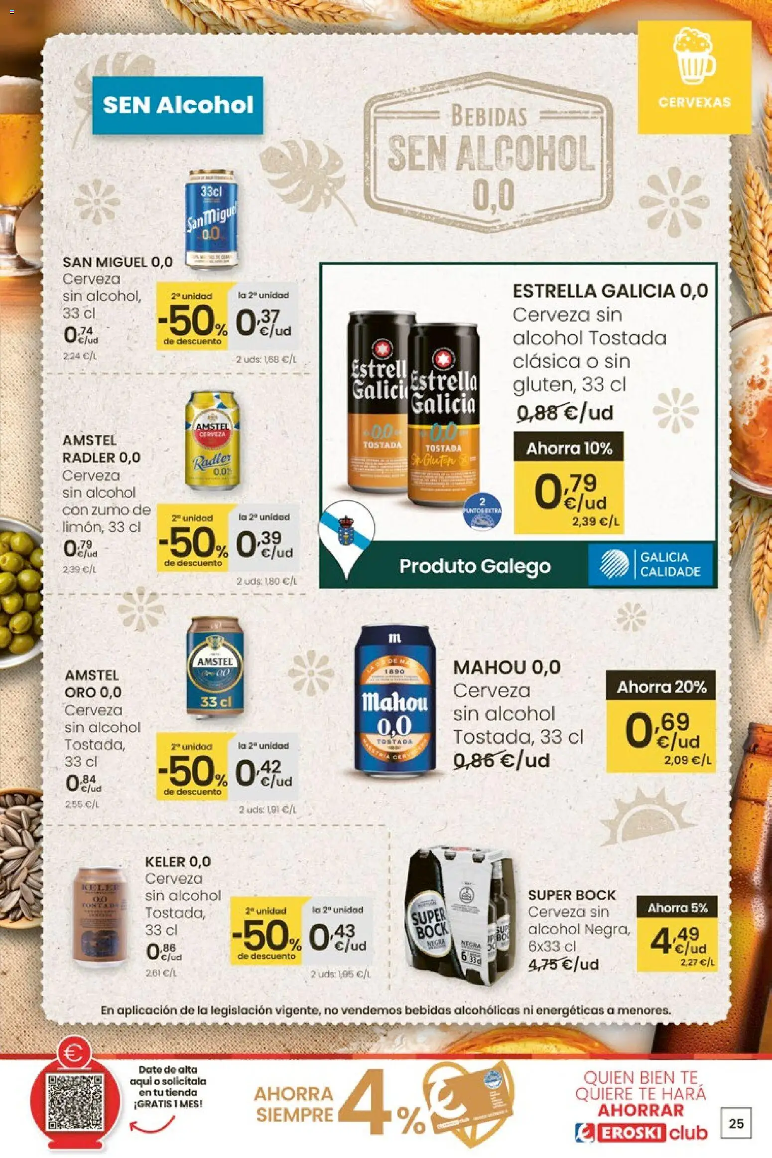 Eroski - 50 de descuento │ válido desde el 26.02.2026 | Página: 25 | Productos: Cerveza sin alcohol, Cerveza, Ροζ πιπέρι, Té