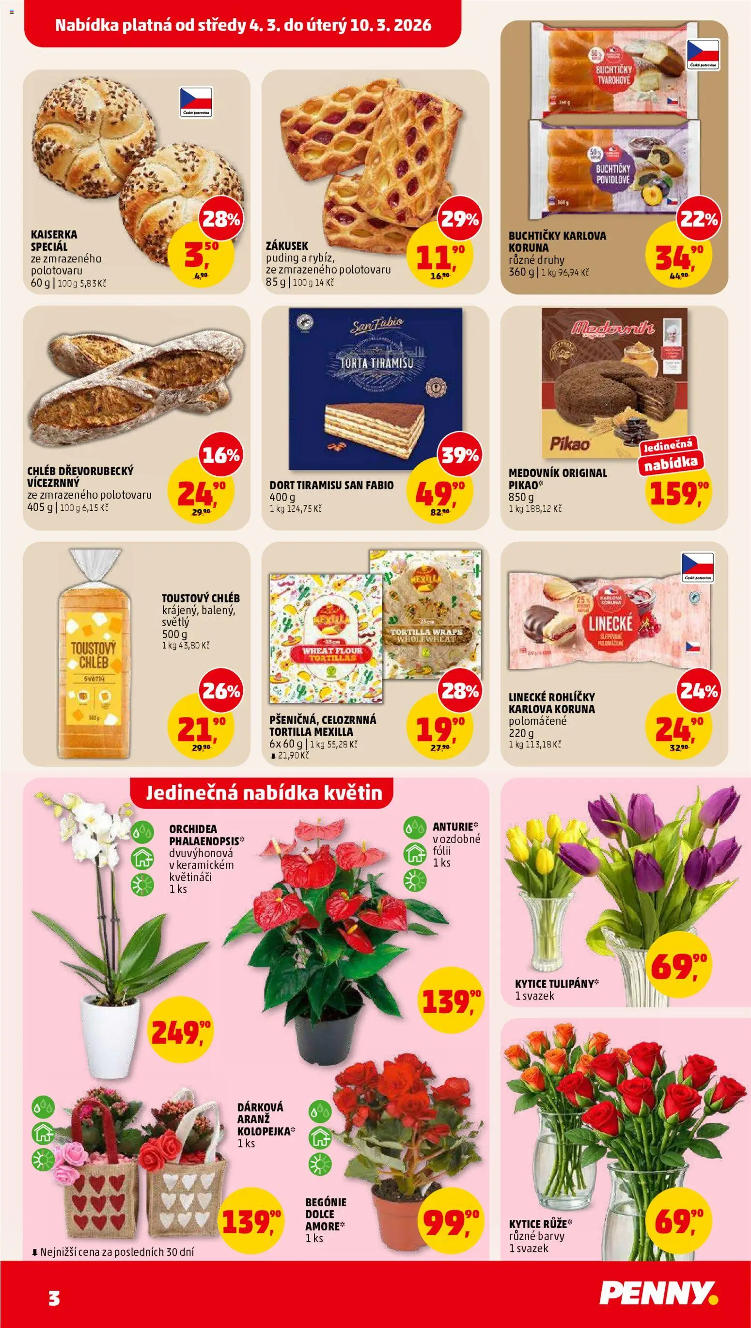 Penny Market leták od 04.03.2026 | Strana: 3 | Produkty: Chléb, Tortilla wraps, Puding, Tortilla