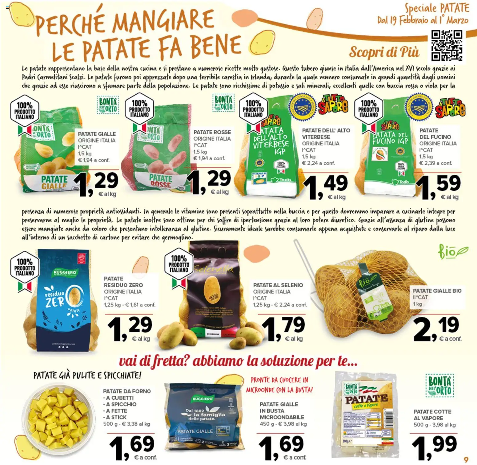 Volantino Todis del 19.02.2026 | Pagina: 9 | Prodotti: Microonde, Tè, Patate, Forno