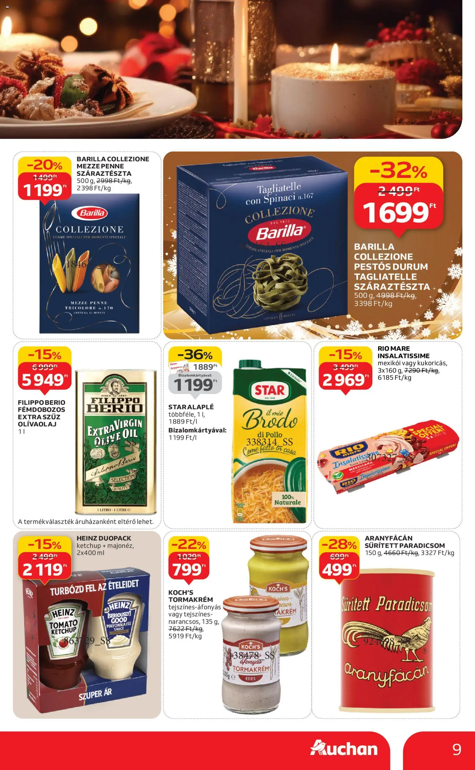 Auchan akciós ujság - amely érvényes a következő dátumtól: 20.11.2025 | Oldal: 9 | Termékek: Sűrített paradicsom, Penne, Paradicsom, Olívaolaj