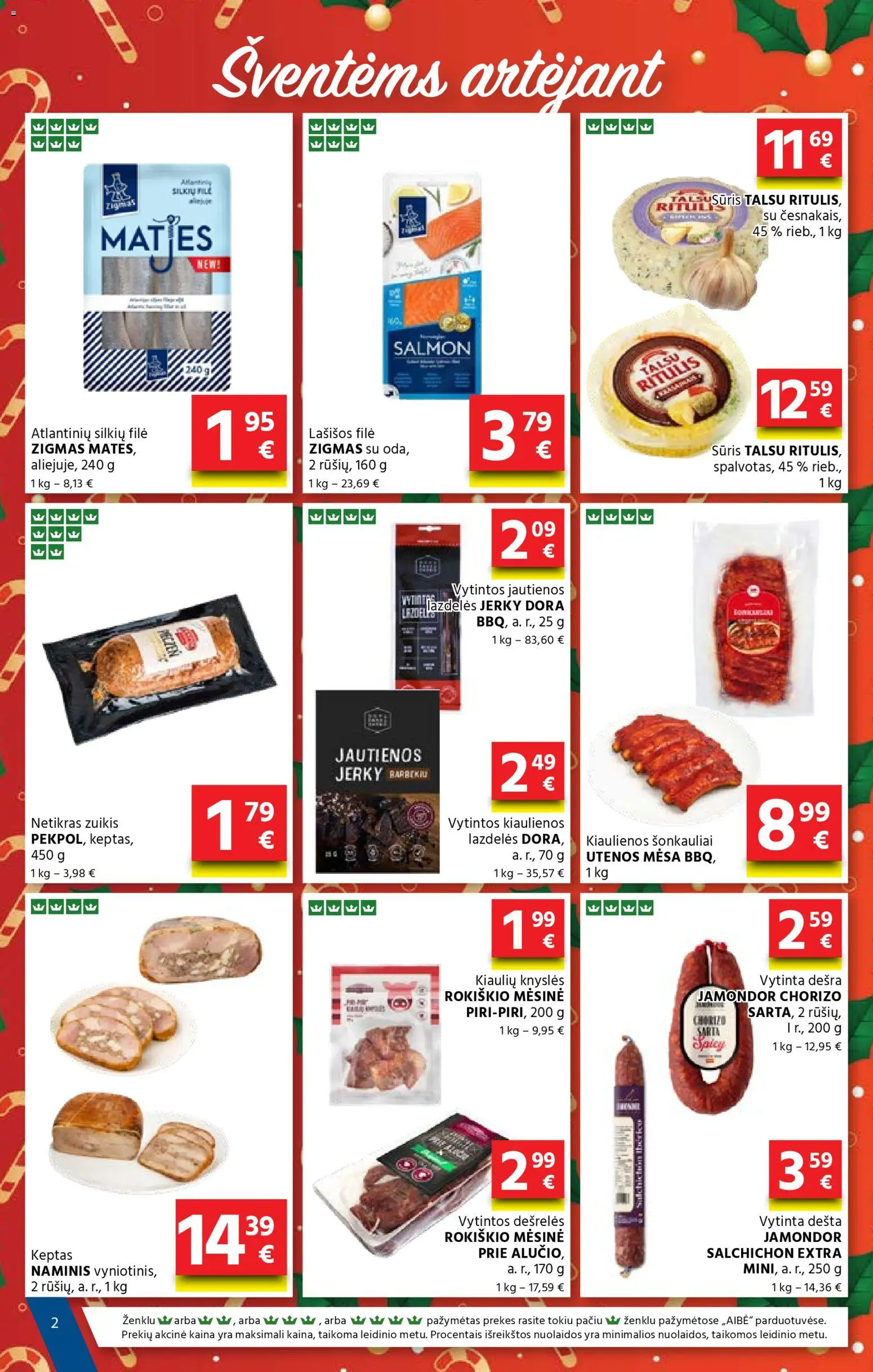 AIBE akcijos nuo 27.11.2025 | Puslapis: 2 | Prekių: Kiaulienos, Sūris, Lašišos, Dešra