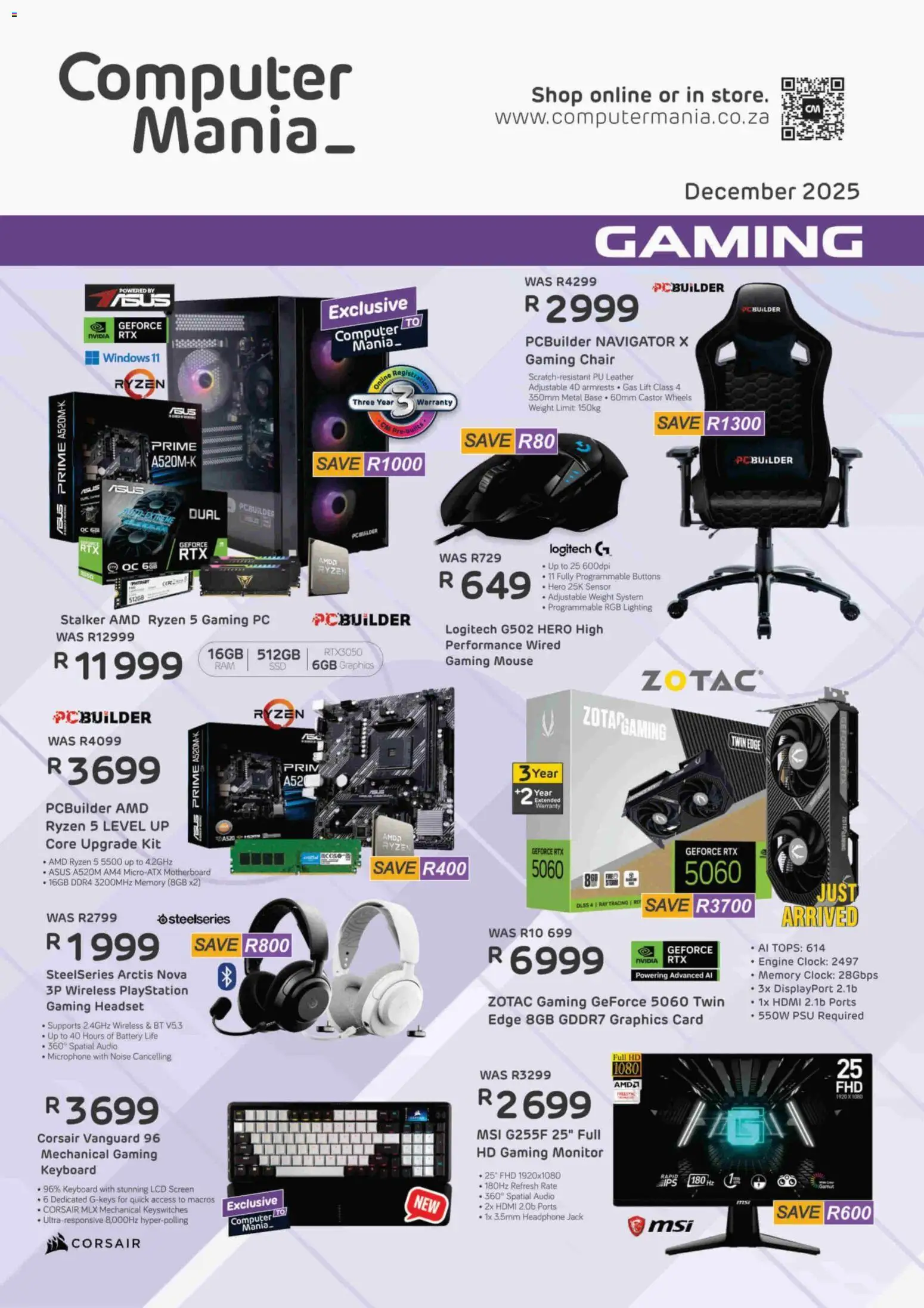 New Computer Mania catalogue – valid from 01.12.2025 | Page: 1 | Products: Monitor, Microphone, Chair, Battery