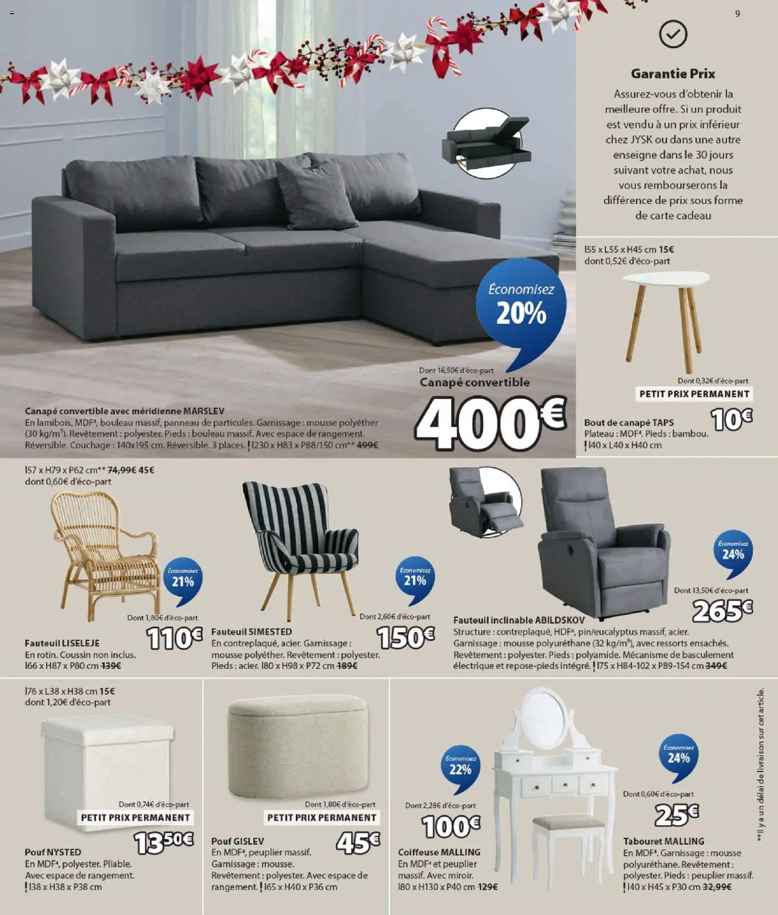 {H1} | Page: 9 | Produits: Plateau, Canapé convertible, Canapé, Fauteuil