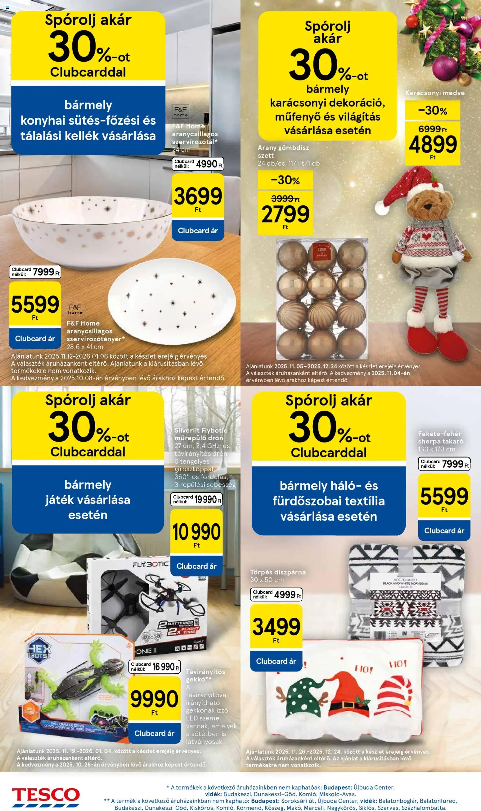 Tesco akciós ujság - amely érvényes a következő dátumtól: 04.12.2025 | Oldal: 20 | Termékek: Játék, Takaró, Izzó, Díszpárna