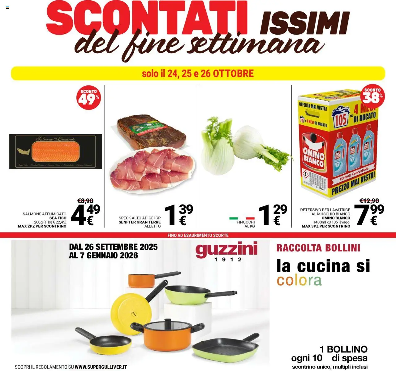 Volantino Gulliver del 21.10.2025 | Pagina: 42 | Prodotti: Salmone affumicato, Salmone, Lavatrice, Finocchi