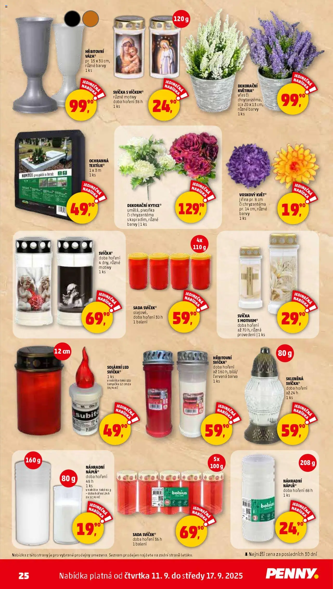 Penny Market leták - Čtvrtečník od 11.09.2025 | Strana: 25 | Produkty: Vřes, Svíčka, Kytice, LED