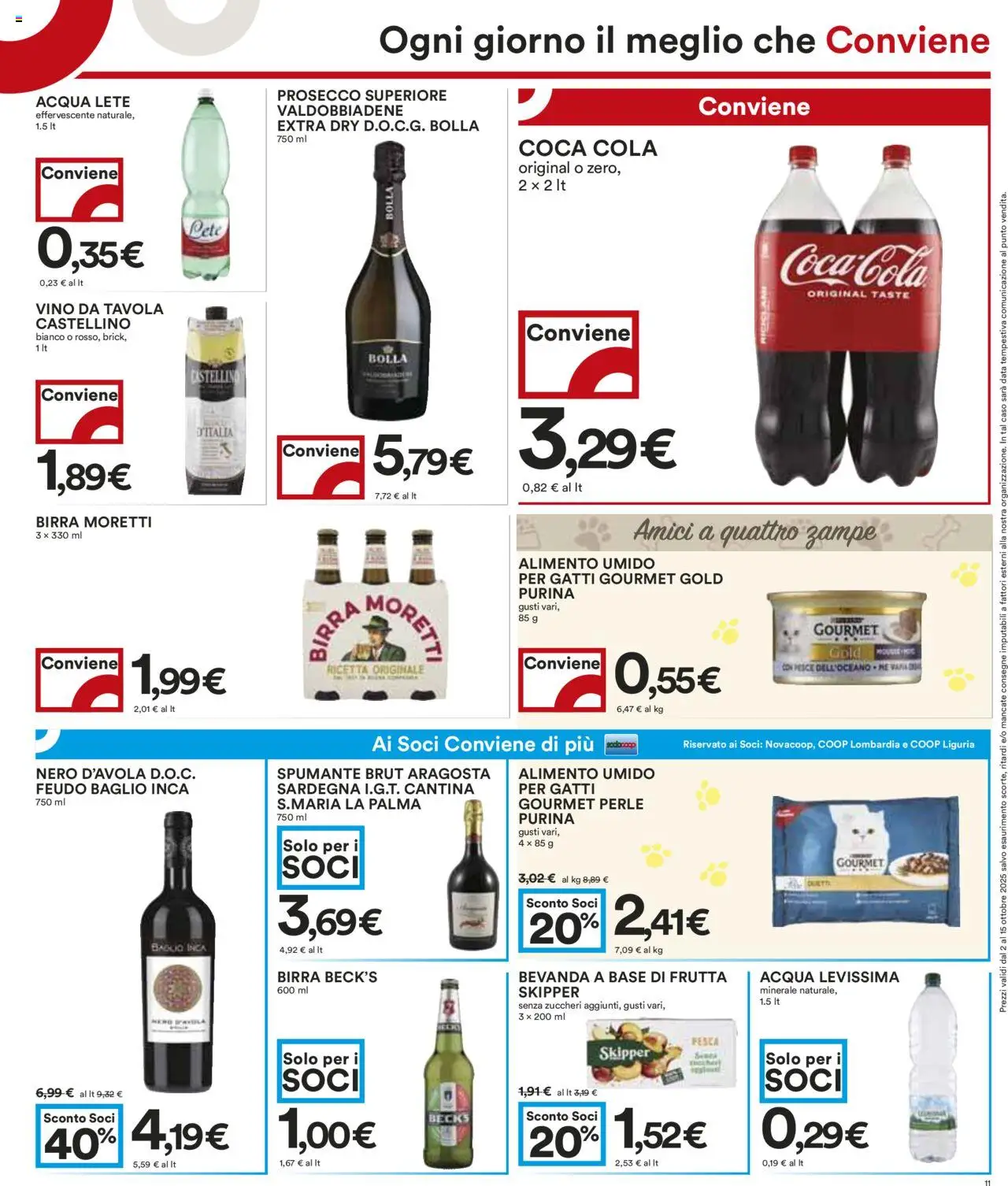 Volantino COOP del 02.10.2025 | Pagina: 11 | Prodotti: Acqua Lete, Birra, Pesce, Prosecco