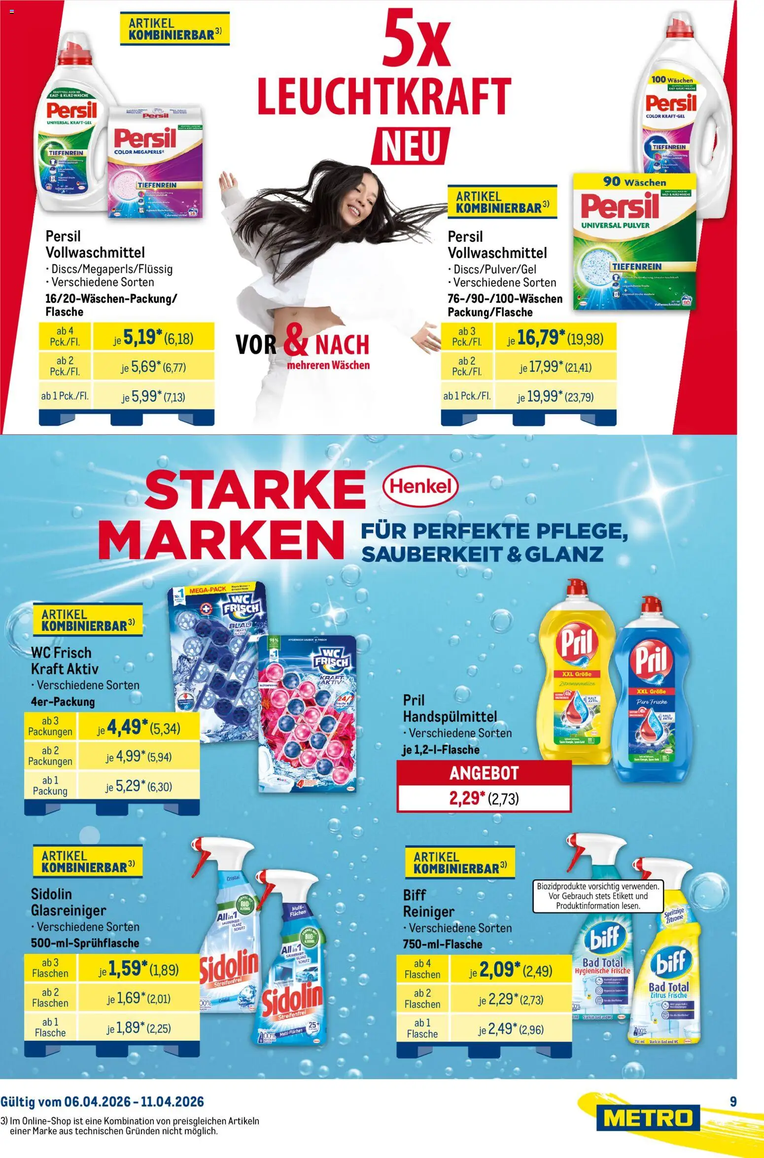 Metro Starke Marken – gültig ab 06.04.2026 | Seite: 9 | Produkte: Bad, Wc frisch, Pril, Persil
