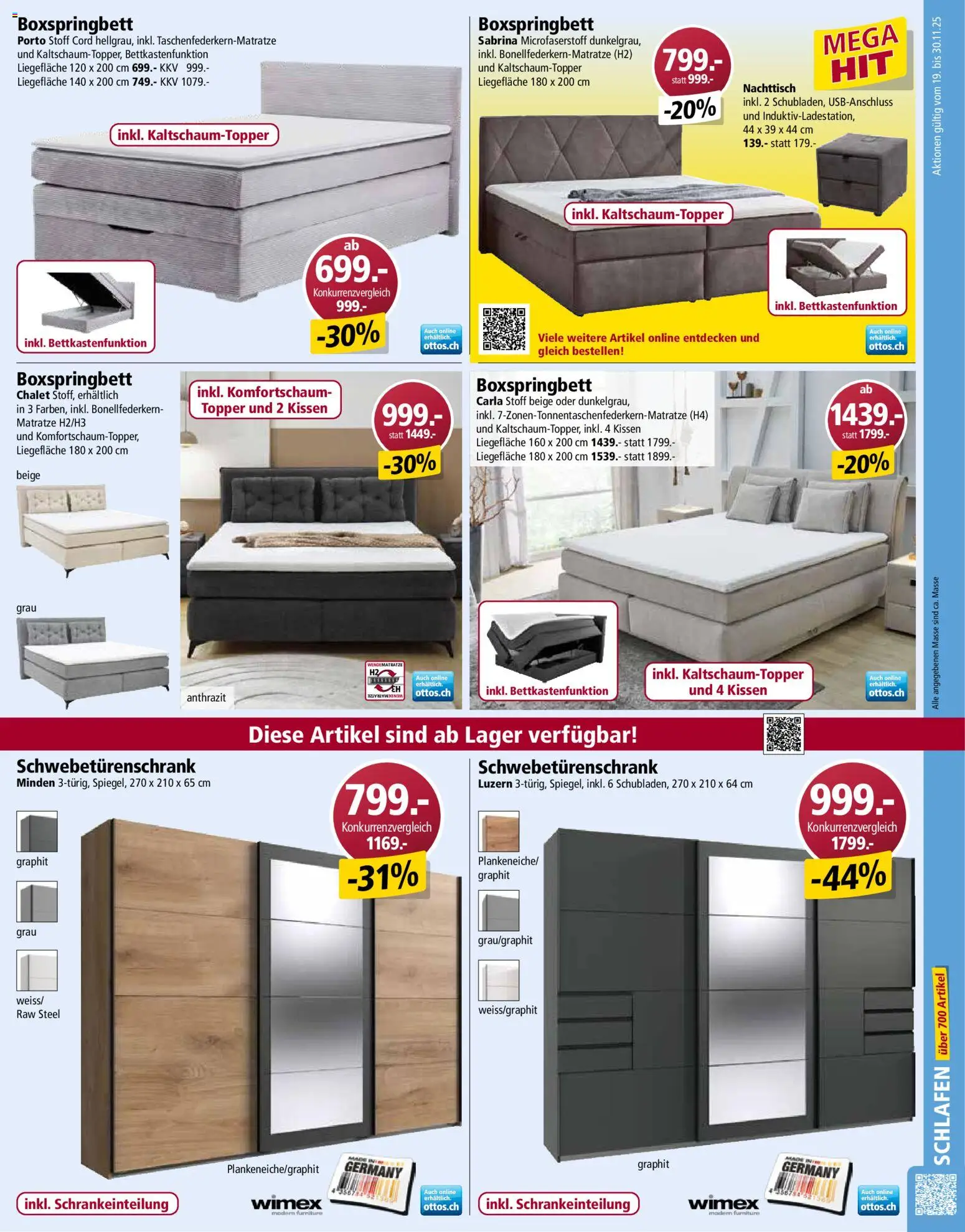 Otto's Aktionen – gültig ab 19.11.2025 | Seite: 11 | Produkte: Matratze, Kissen, Schwebetürenschrank, Boxspringbett