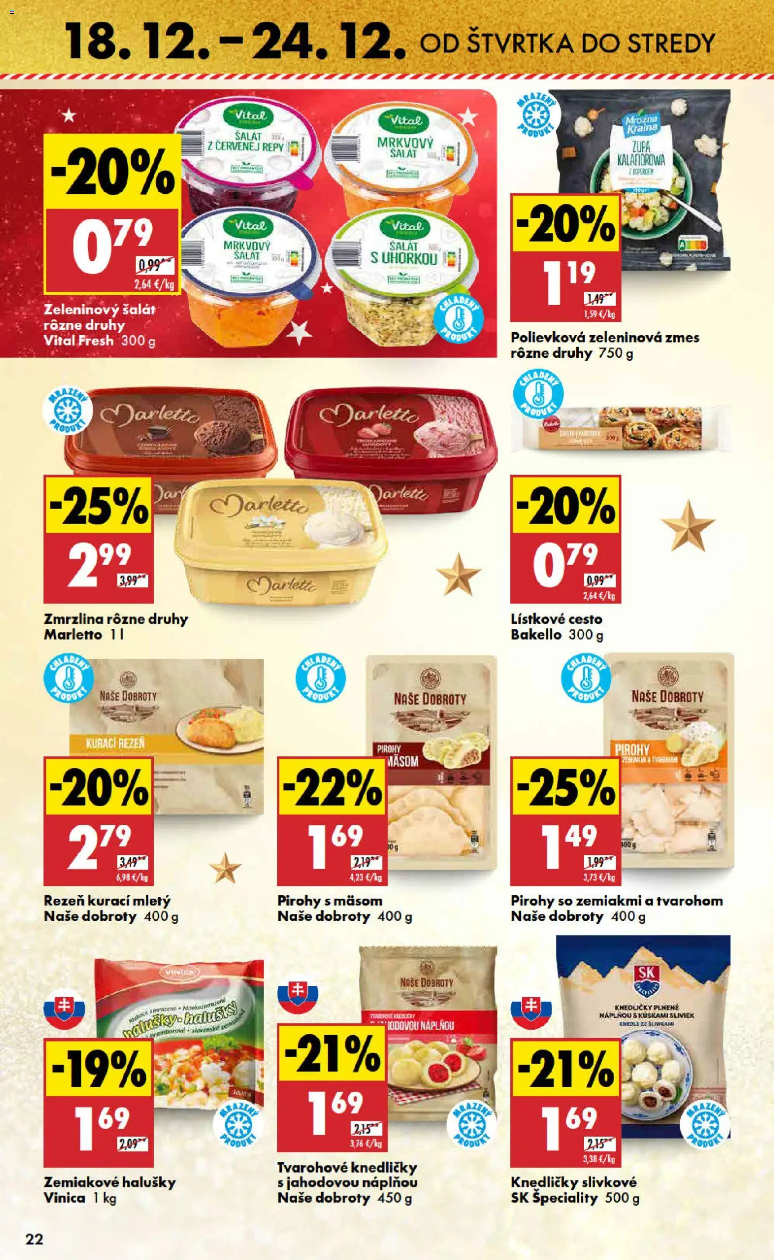 Nové Biedronka akcie – leták je platný od 18.12.2025 | Strana: 22 | Produkty: Pirohy, Zmrzlina, Lístkové cesto, Šalát