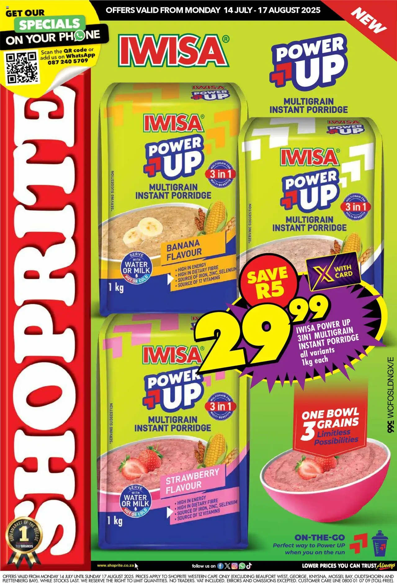 Shoprite Western Cape - Iwisa Instant Porridge Savings │ valid from 14.07.2025 | Page: 1 | Products: Bowl, Vitamins, Milk, Water