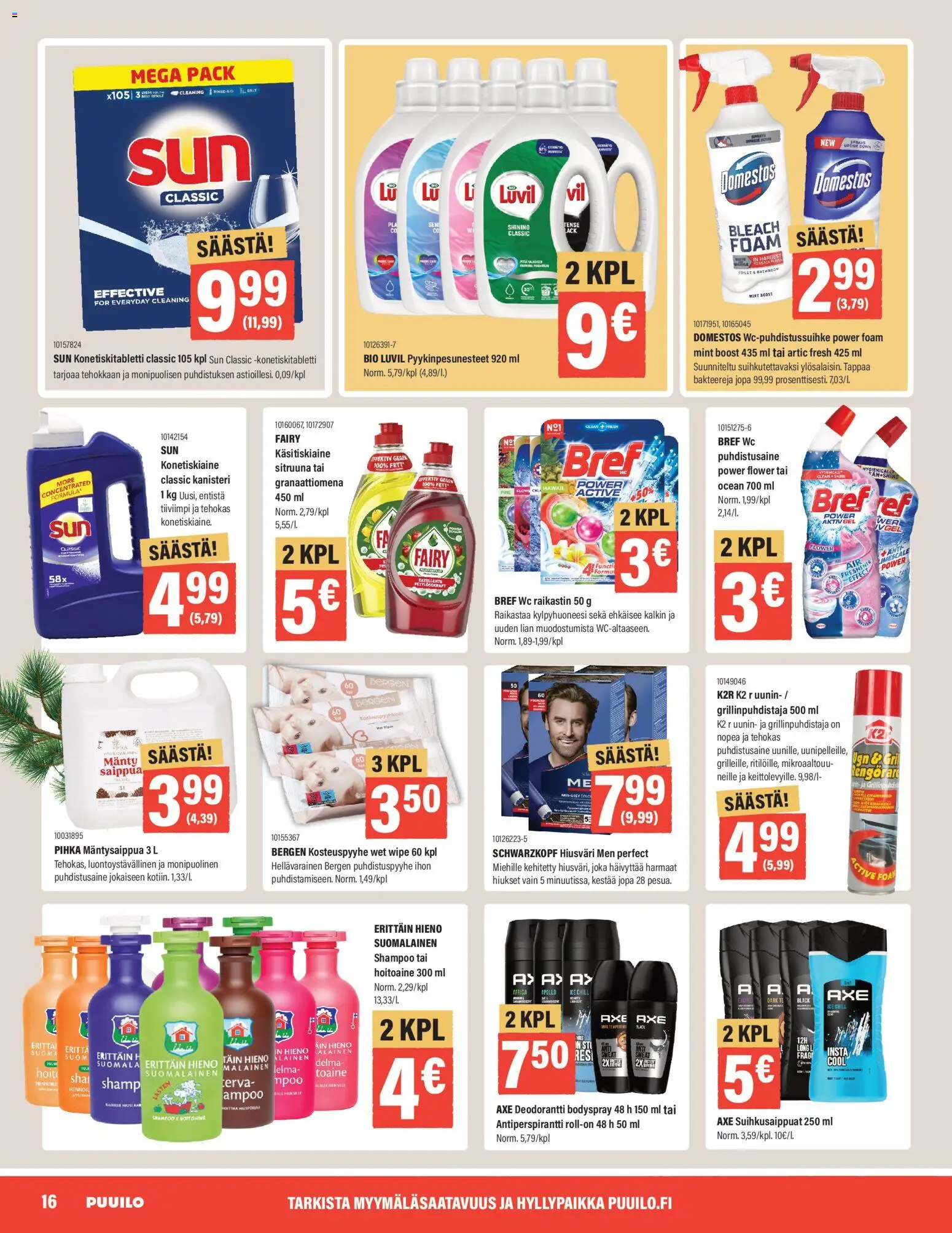 Puuilo tarjoukset – voimassa 27.04.2026 alkaen | Sivu: 16 | Tuotteet: Shampoo, Saippua, Deodorantti, WC