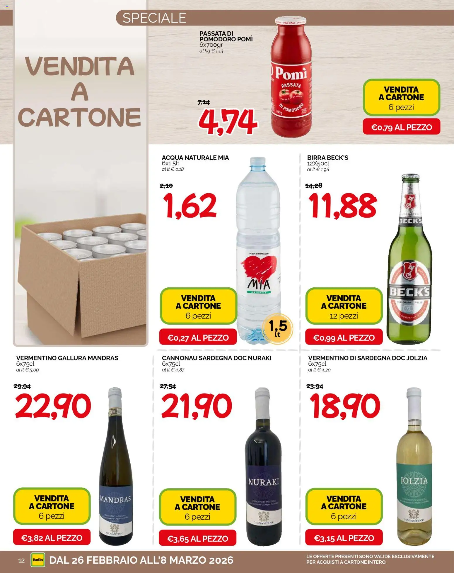 Volantino HarDis del 26.02.2026 | Pagina: 12 | Prodotti: Pile, Birra, Acqua, Pomodoro