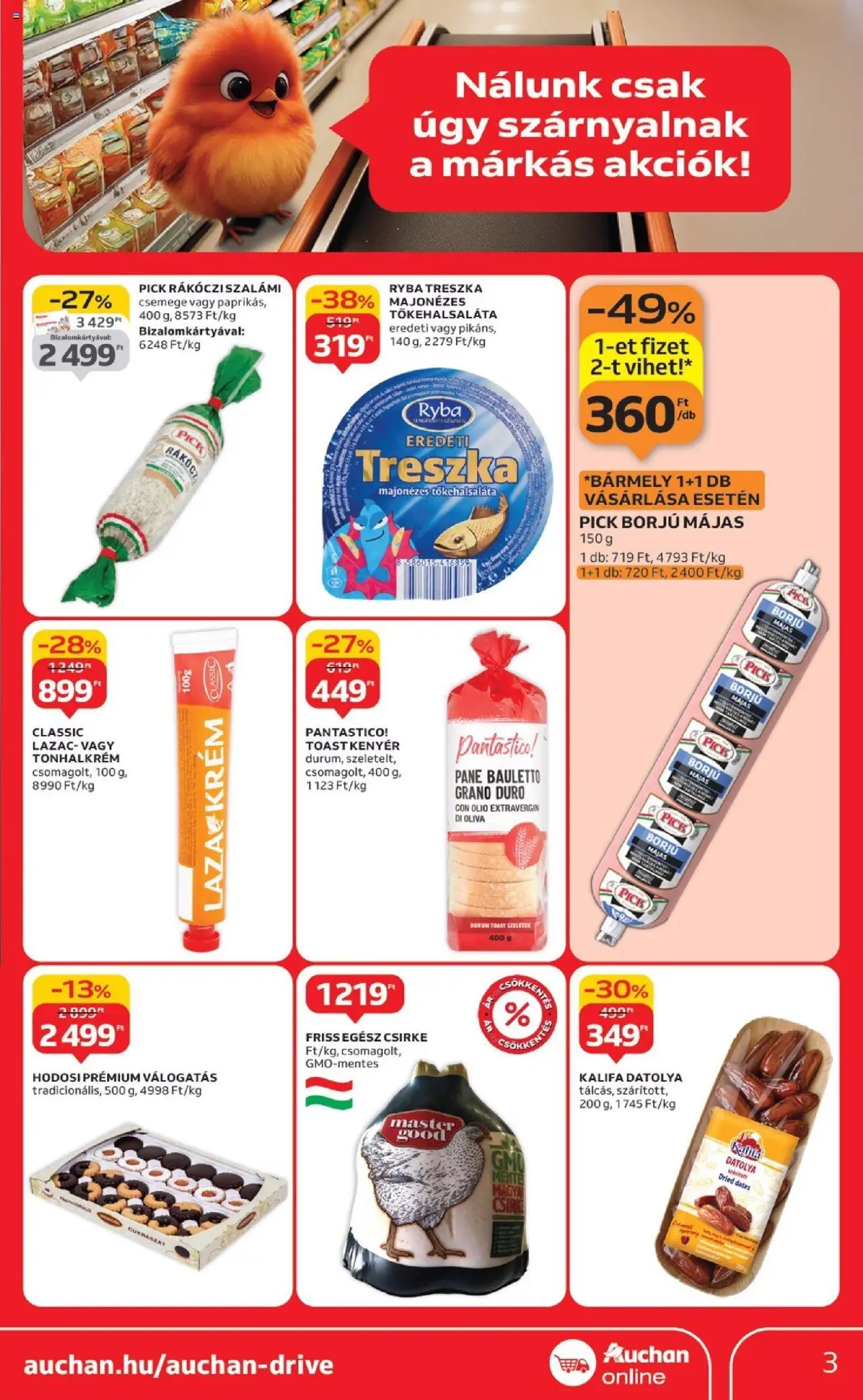 Auchan akciós ujság - amely érvényes a következő dátumtól: 18.09.2025 | Oldal: 3 | Termékek: Kenyér, Lazac, Szalámi, Toast kenyér