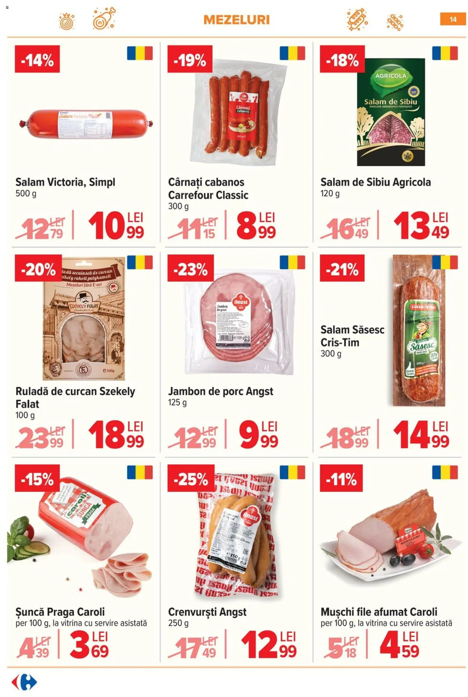 Noul catalog Carrefour – valabil de la 18.03.2026 | Pagină: 20 | Produse: Vitrină, Salam, Șuncă, Cârnați