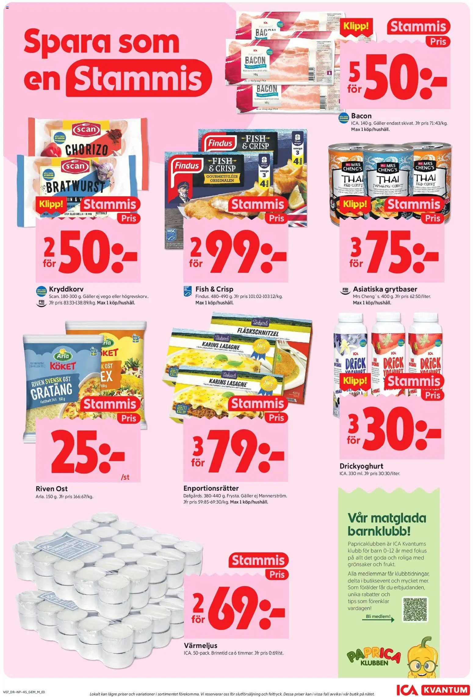 ICA Kvantum reklamblad aktuell från 09.02.2026 | Sida: 3 | Produkter: Galler, Riven ost, Värmeljus, Chorizo