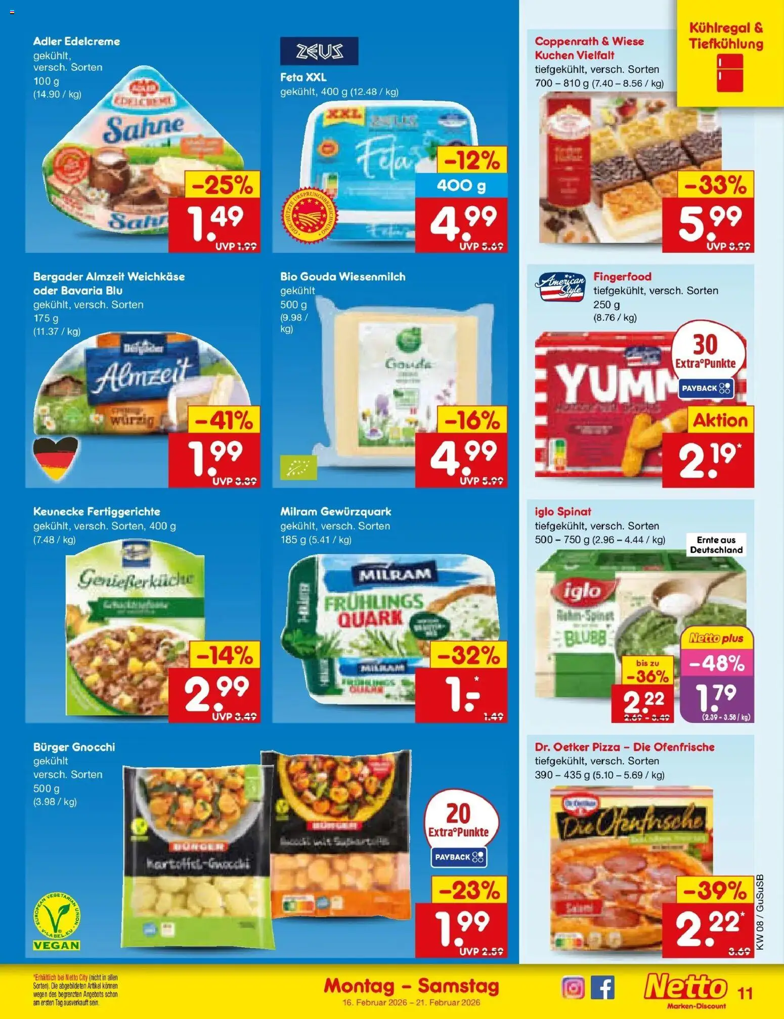 Netto Marken-Discount prospekt Rodewisch	 – gültig ab 16.02.2026 | Seite: 11 | Produkte: Quark, Gouda, Iglo, Sahne
