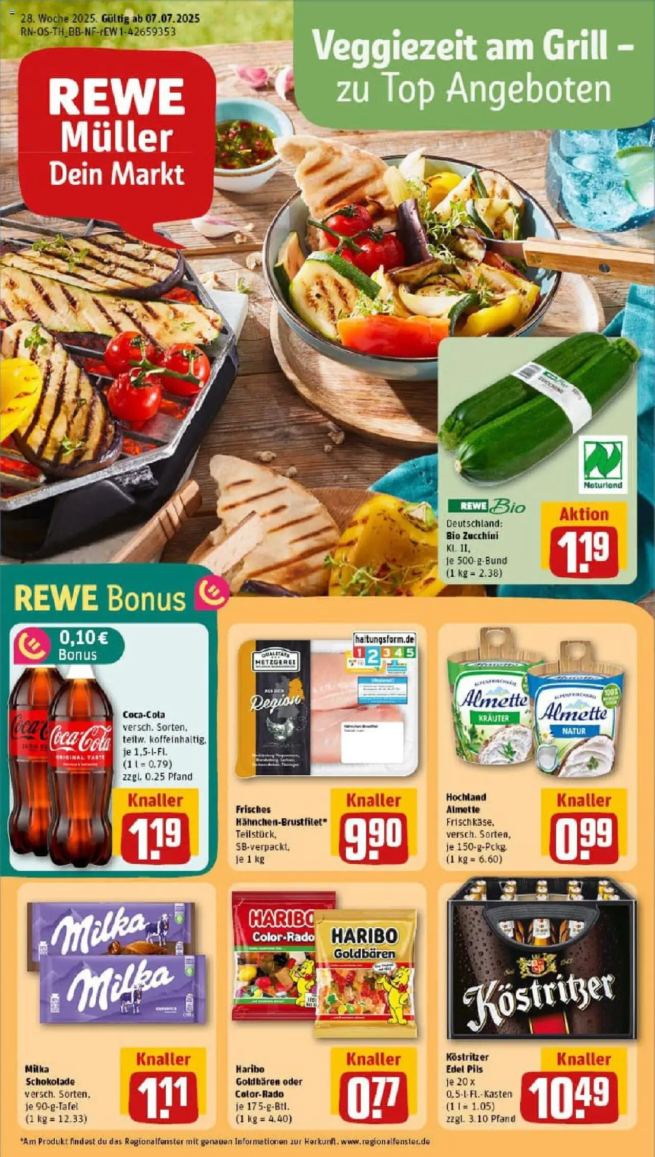 Rewe prospekt Gera	 - gültig ab dem 06.07.2025 | Seite: 1 | Produkte: Grill, Almette, Pils, Milka