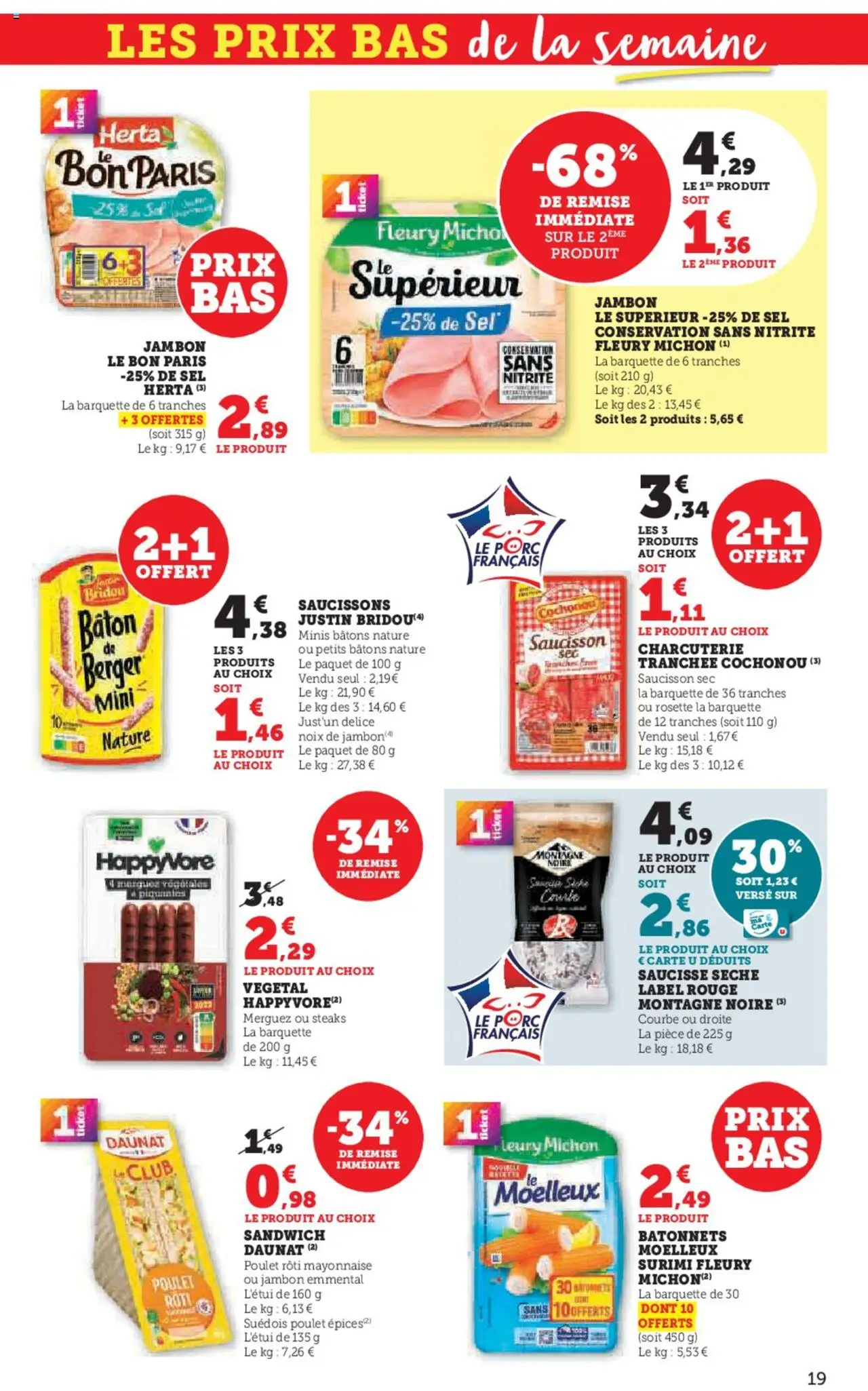 {H1} | Page: 19 | Produits: Saucisson, Emmental, Mayonnaise, Saucisse