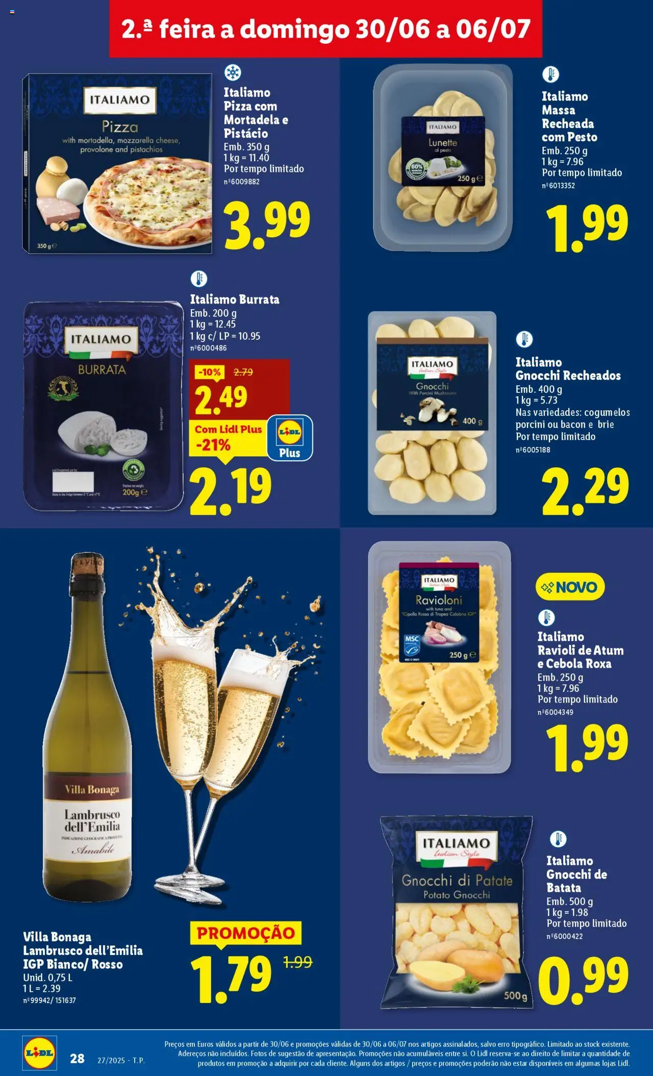 Lidl folheto │ válido de 30.06.2025 | Página: 28 | Produtos: Mortadela, Gnocchi, Cebola, Pizza