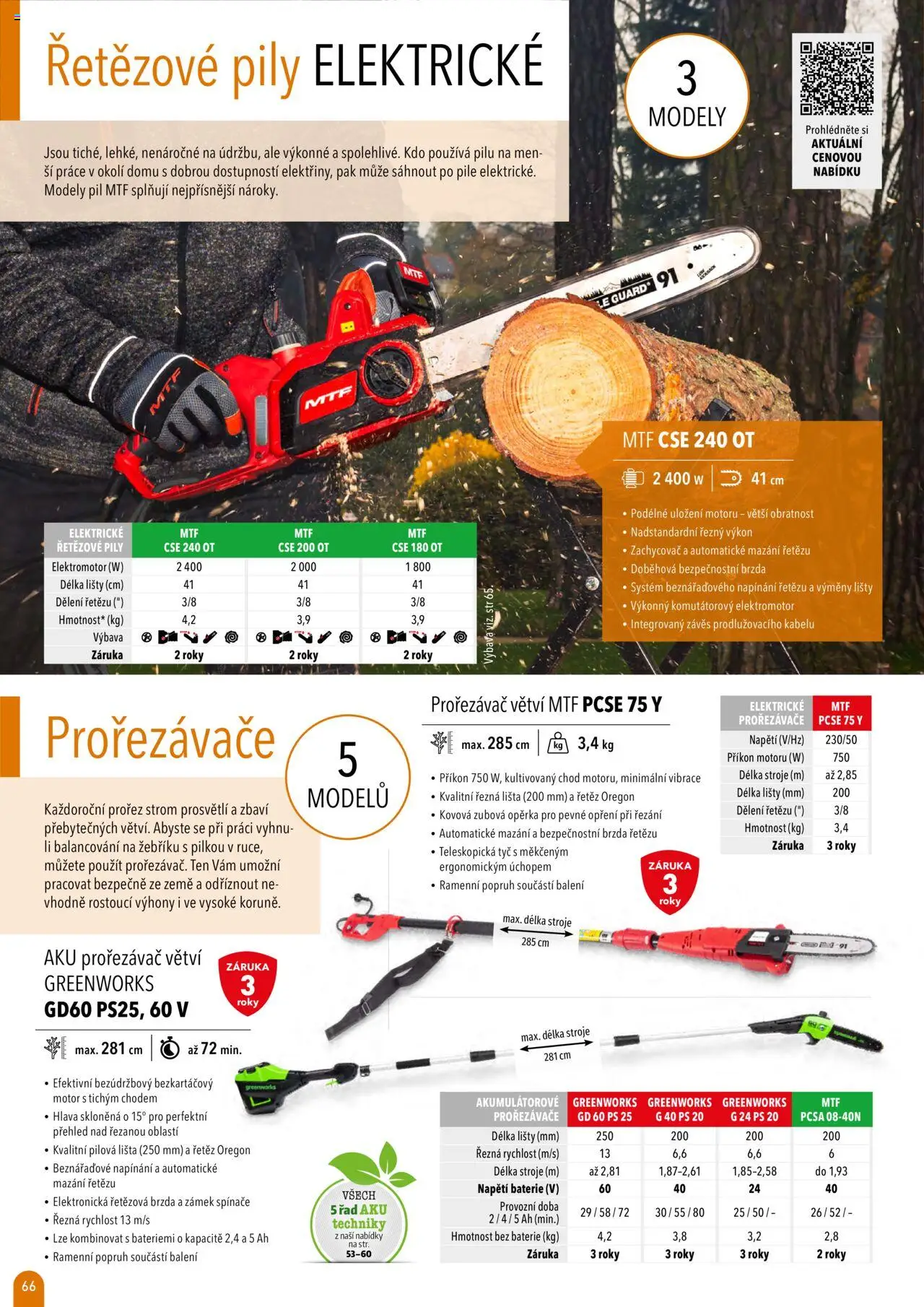 Mountfield katalog 2025 od 16.04.2025 | Strana: 66 | Produkty: Prořezávač větví, Elektrická řetězová pila, Baterie, Pila