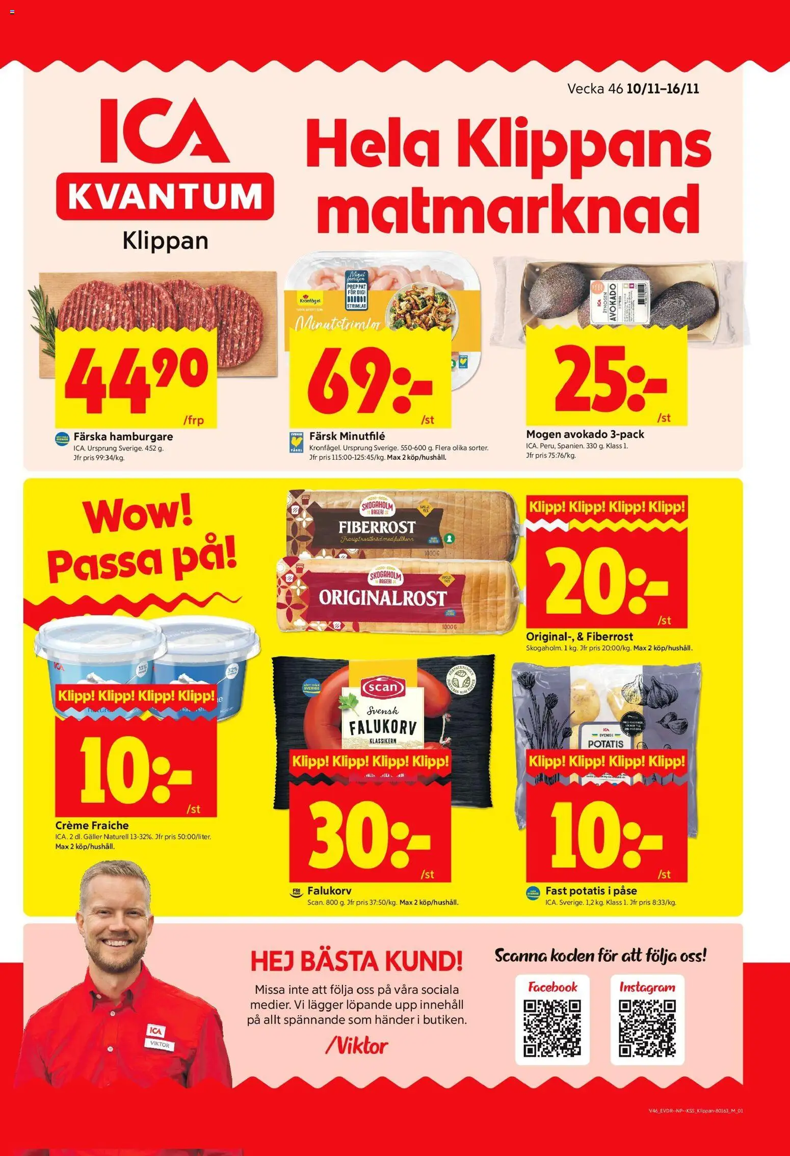 ICA Kvantum reklamblad aktuell från 10.11.2025 | Sida: 1 | Produkter: Hamburgare, Galler, Creme fraiche, Potatis