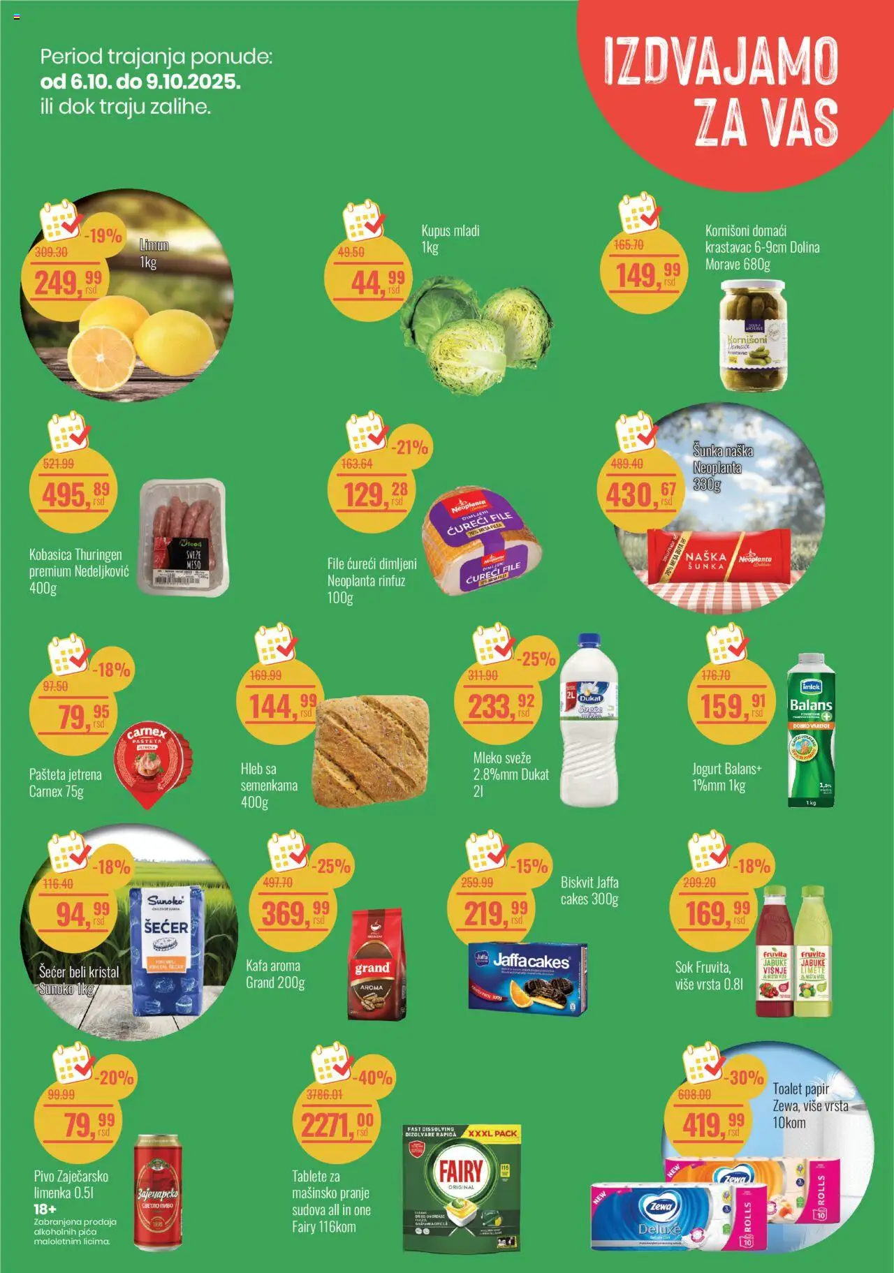 Aroma Market katalog - važi od 06.10.2025 | Strana: 1 | Proizvode: Mleko, Hleb, Kobasica, Pašteta