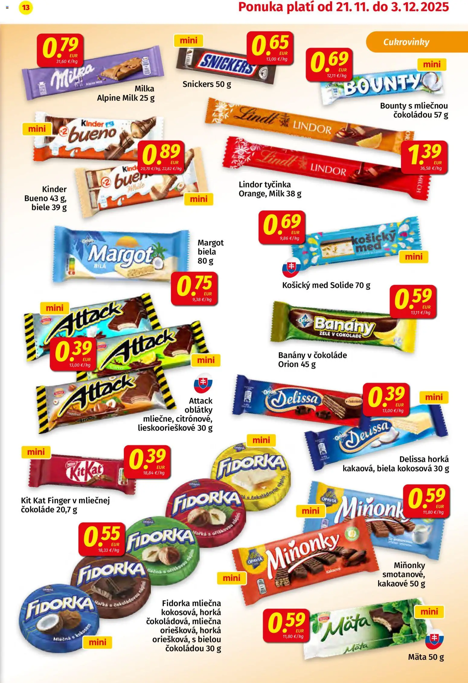 Nové Koruna akcie – leták je platný od 21.11.2025 | Strana: 13 | Produkty: Lindor, Lindt, Kinder, Med