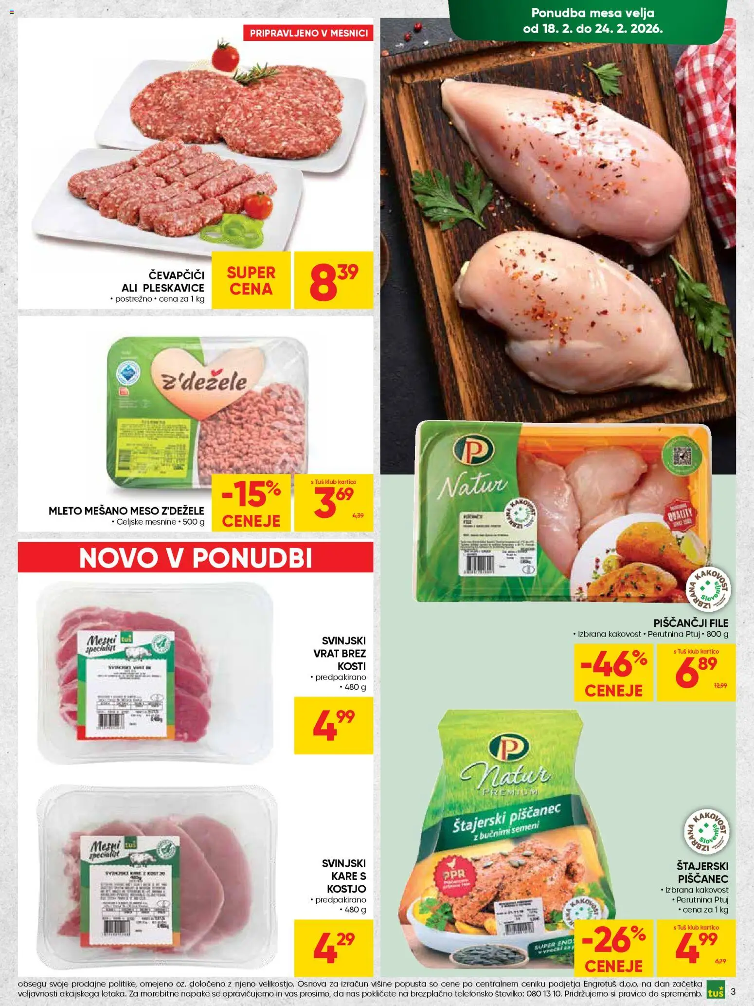 Novi Tuš katalog ponudbe – veljaven od 18.02.2026 | Stran: 3 | Izdelki: Čevapčiči, Pleskavice