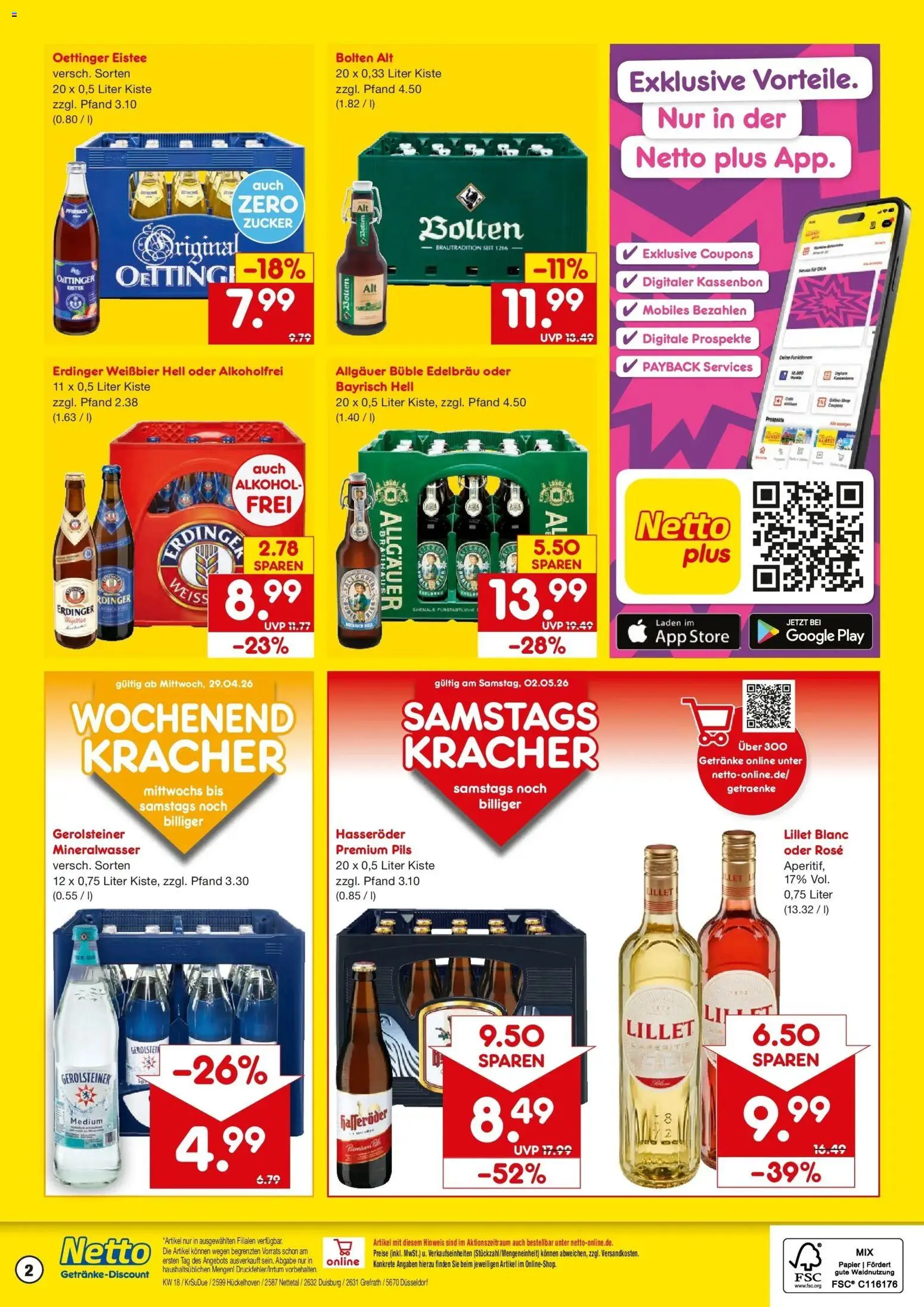 Netto Marken-Discount Prospekt Grefrath	 – gültig ab 27.04.2026 | Seite: 2 | Produkte: Erdinger, Pils, Hasseröder, Gerolsteiner