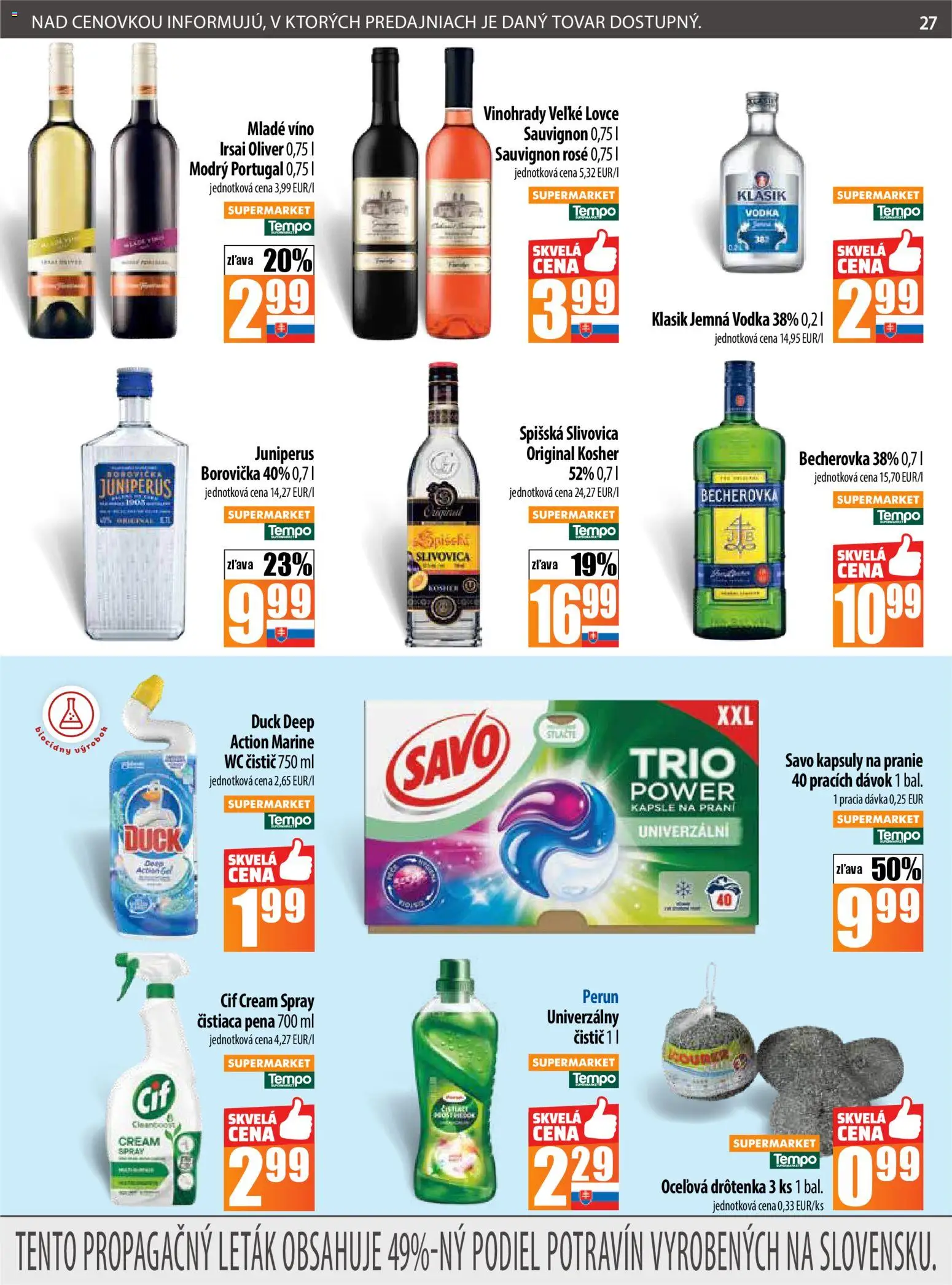 Nové COOP Jednota akcie – leták je platný od 13.11.2025 | Strana: 27 | Produkty: Becherovka, Borovička, Slivovica, Vodka