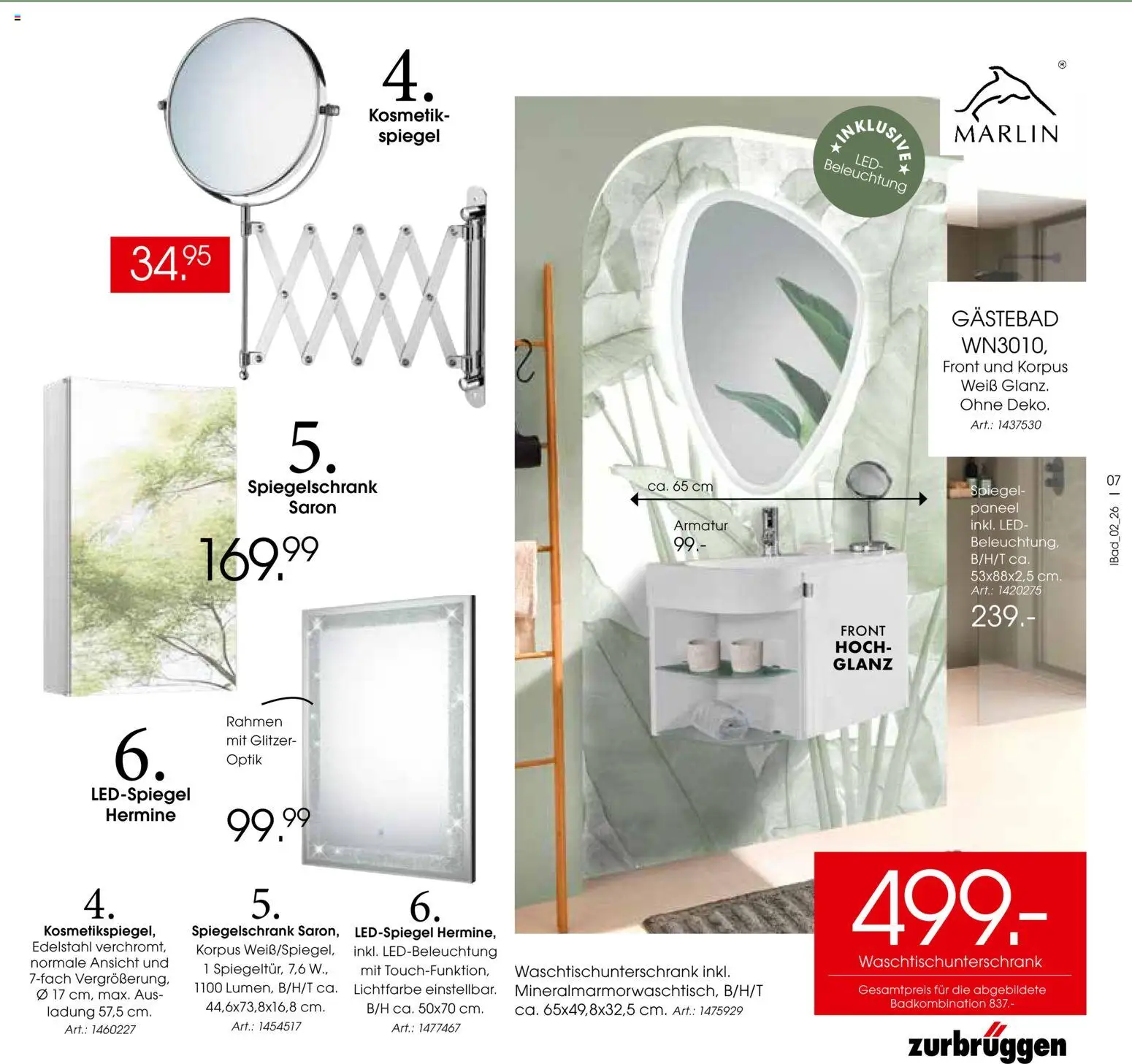 Zurbrüggen Bad Design Trends – gültig ab 23.03.2026 | Seite: 7 | Produkte: Spiegel, Armatur, Spiegelschrank