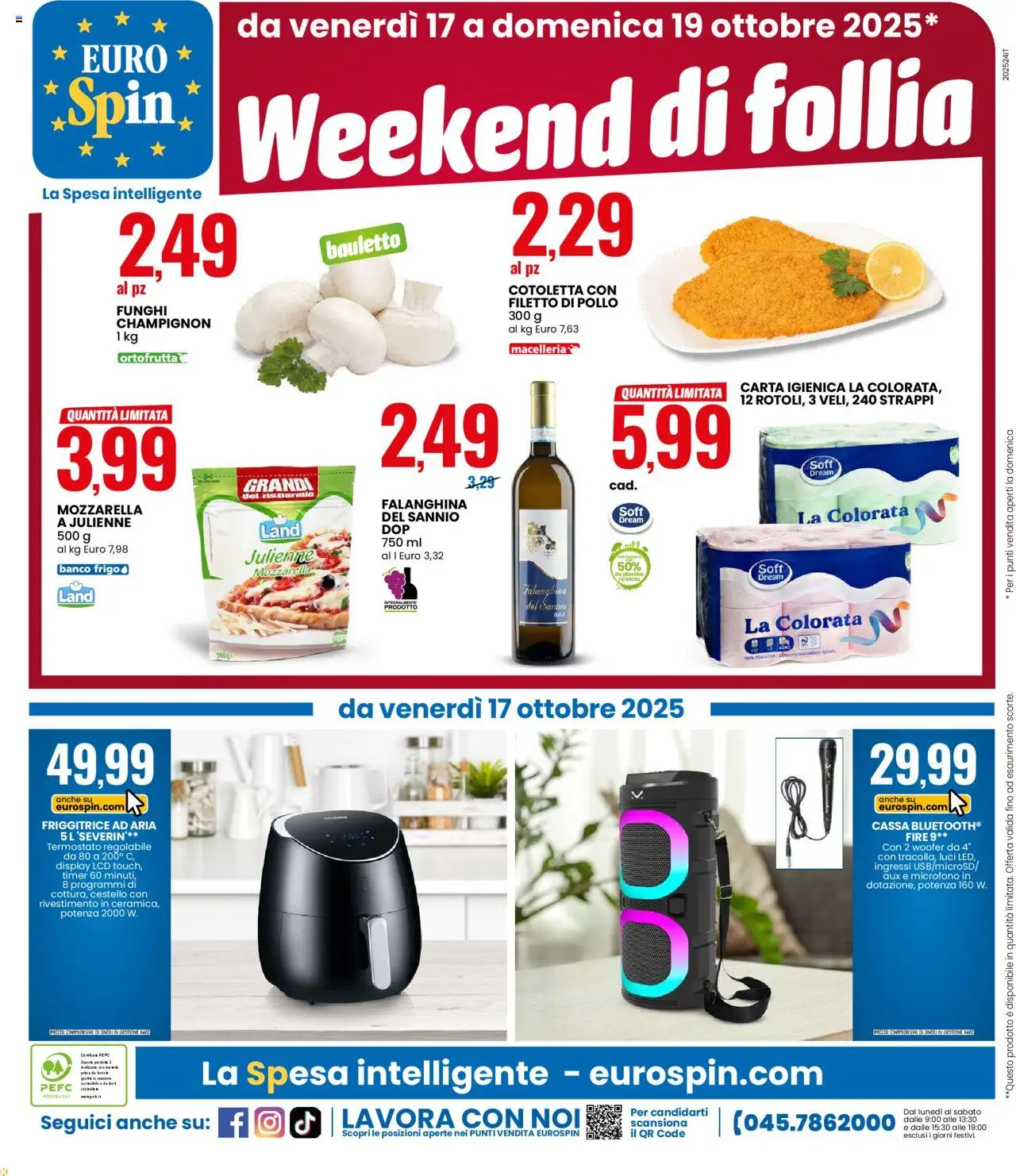 Volantino Eurospin del 09.10.2025 | Pagina: 18 | Prodotti: Carta igienica, Mozzarella, Funghi, Microfono