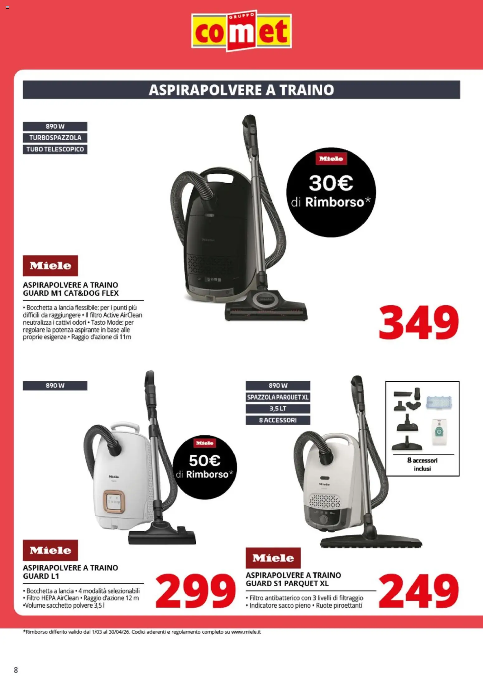 Volantino Comet del 13.04.2026 | Pagina: 8 | Prodotti: Spazzola, Tubo, Aspirapolvere, Miele