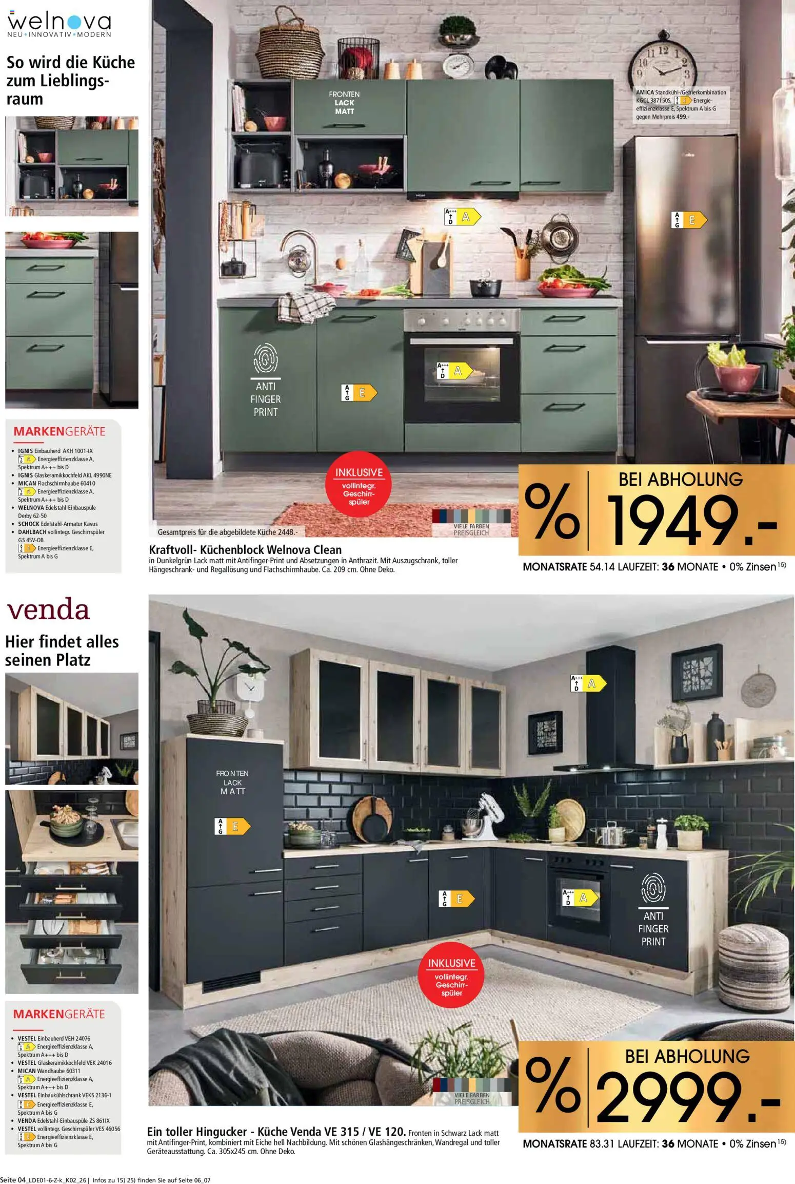 Zurbrüggen Küchen für Ihr Zuhause – gültig ab 17.01.2026 | Seite: 4 | Produkte: Geschirrspüler, Küchenblock, Wandregal, Küche