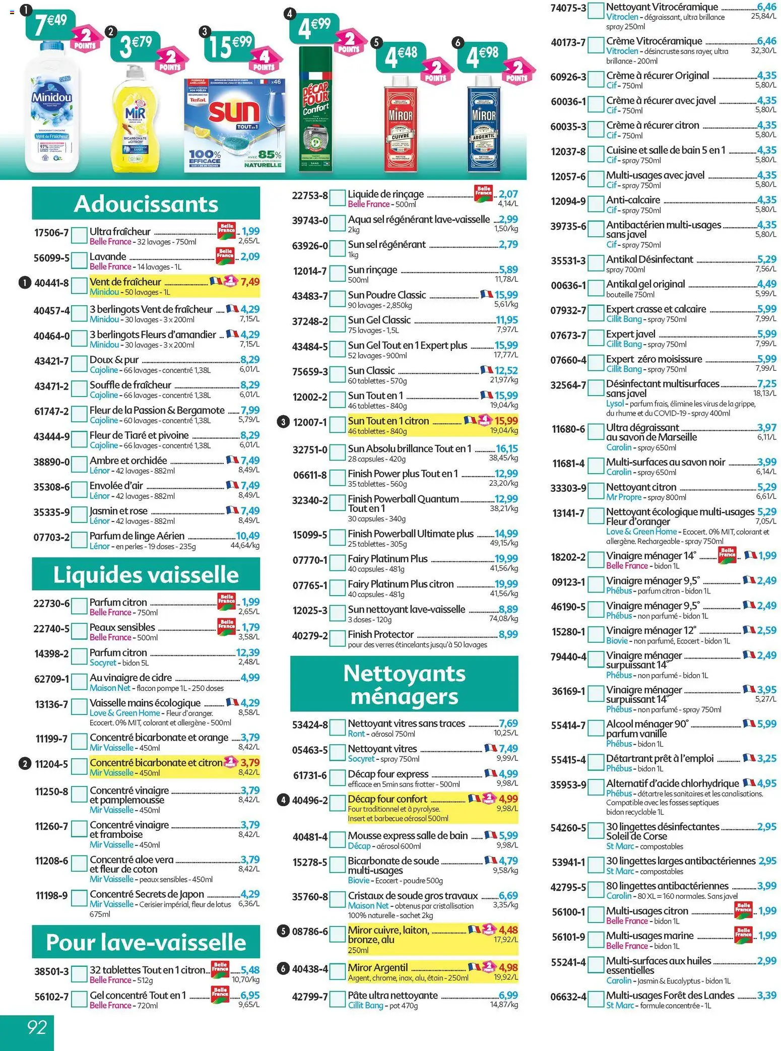 {H1} | Page: 92 | Produits: Four, Fairy, Bicarbonate de soude, Tefal