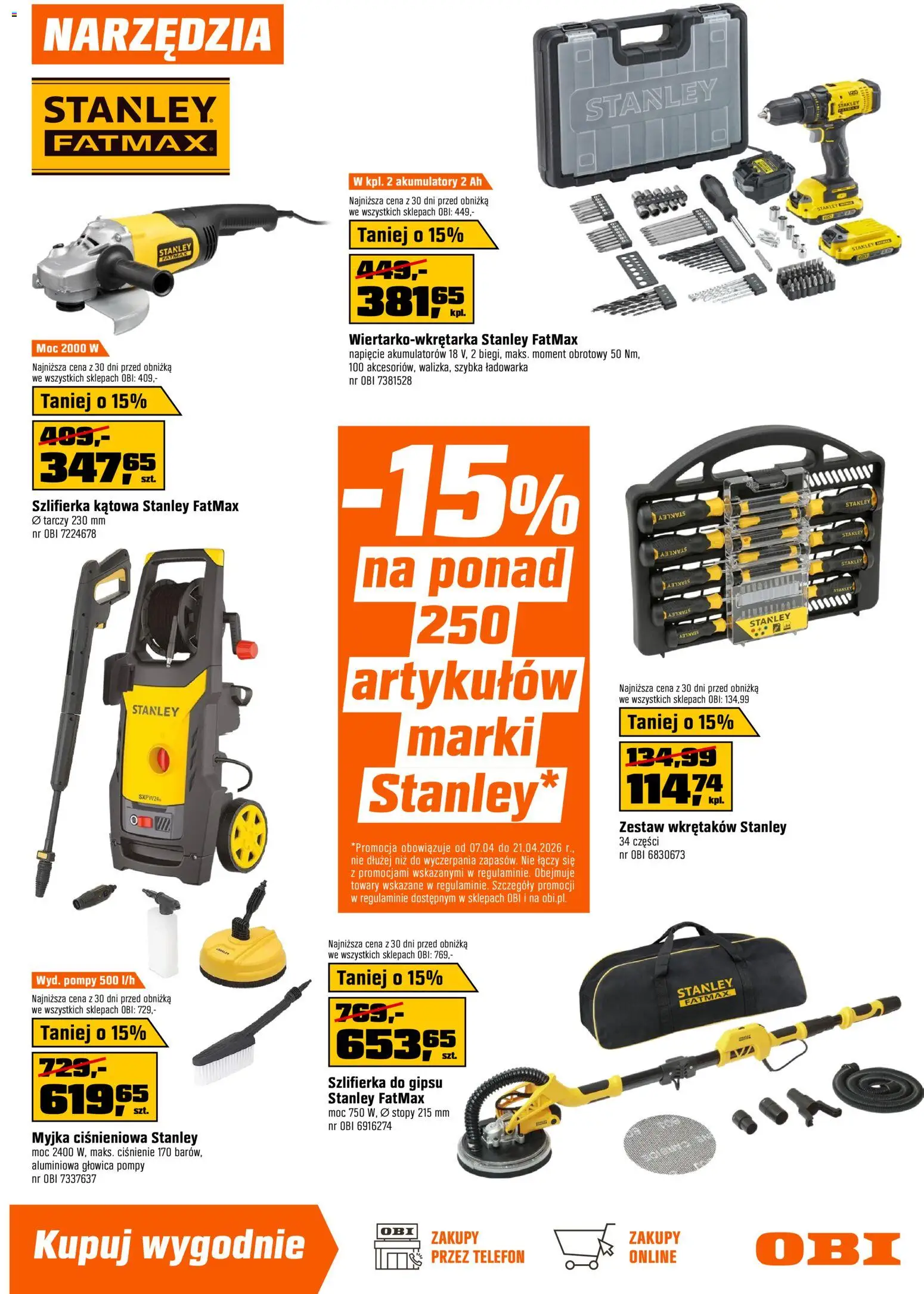 OBI gazetka od 07.04.2026 | Strona: 7 | Produkty: Telefon, Ładowarka, Szlifierka
