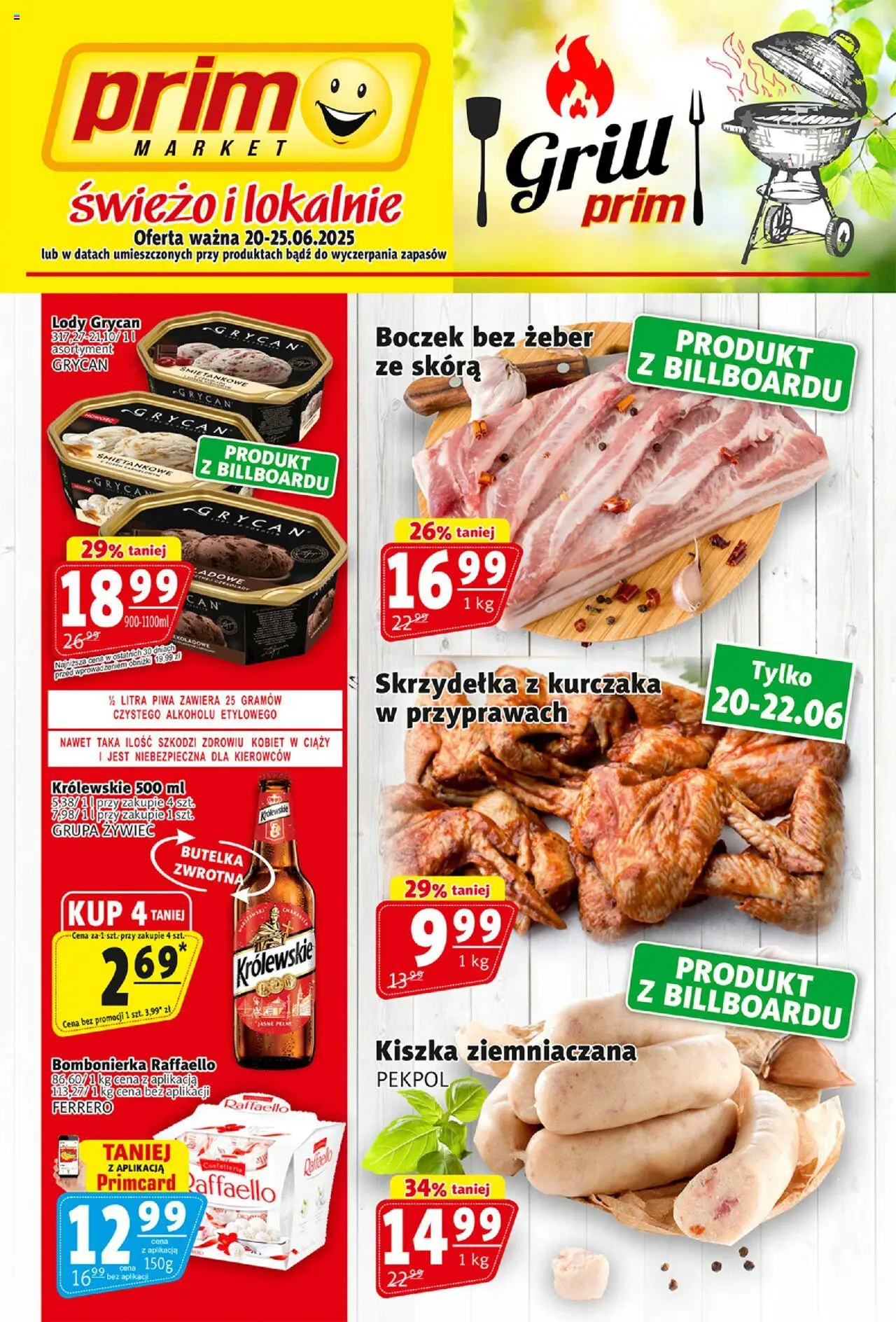 Prim Market Gazetka od 20.06.2025 | Strona: 1 | Produkty: Grill, Bombonierka, Boczek, Lody