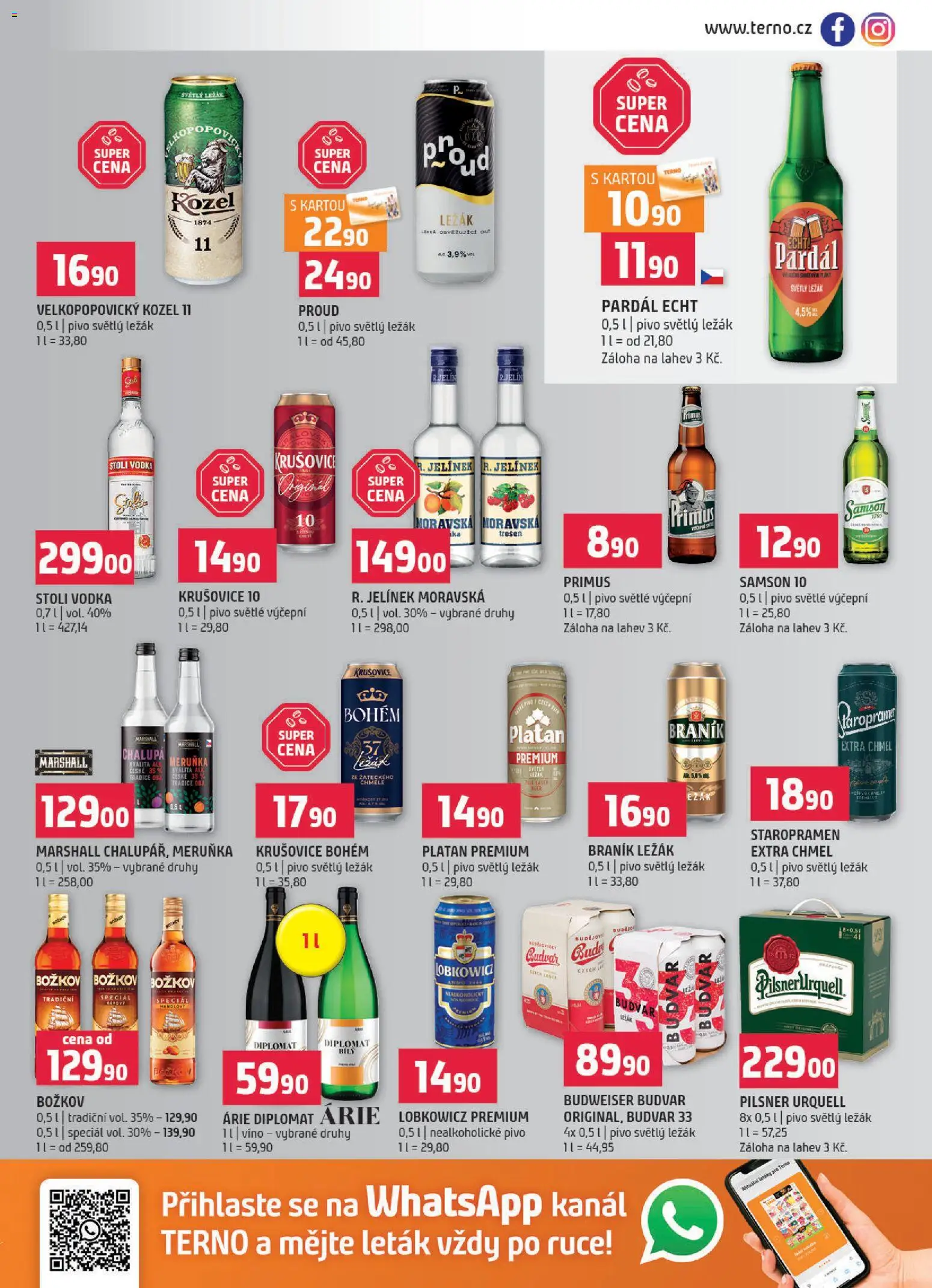 Terno leták od 05.11.2025 | Strana: 13 | Produkty: Víno, Velkopopovický Kozel 11, Pilsner Urquell, Božkov