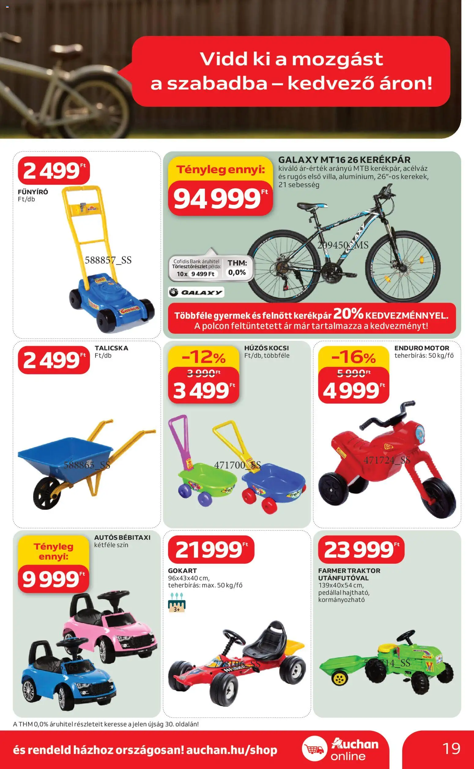 Auchan akciós ujság - amely érvényes a következő dátumtól: 05.03.2026 | Oldal: 19 | Termékek: Talicska, Farmer, Fűnyíró, Kerékpár