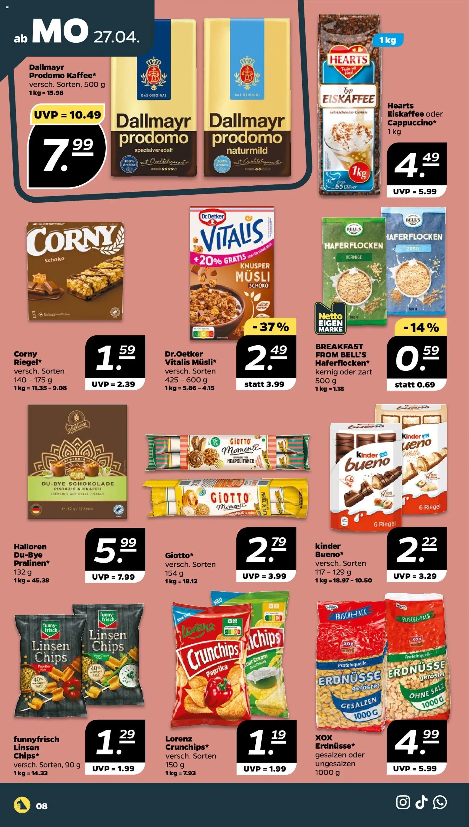 Netto Prospekt 	 – gültig ab 27.04.2026 | Seite: 8 | Produkte: Schokolade, Topper, Salz, Chips