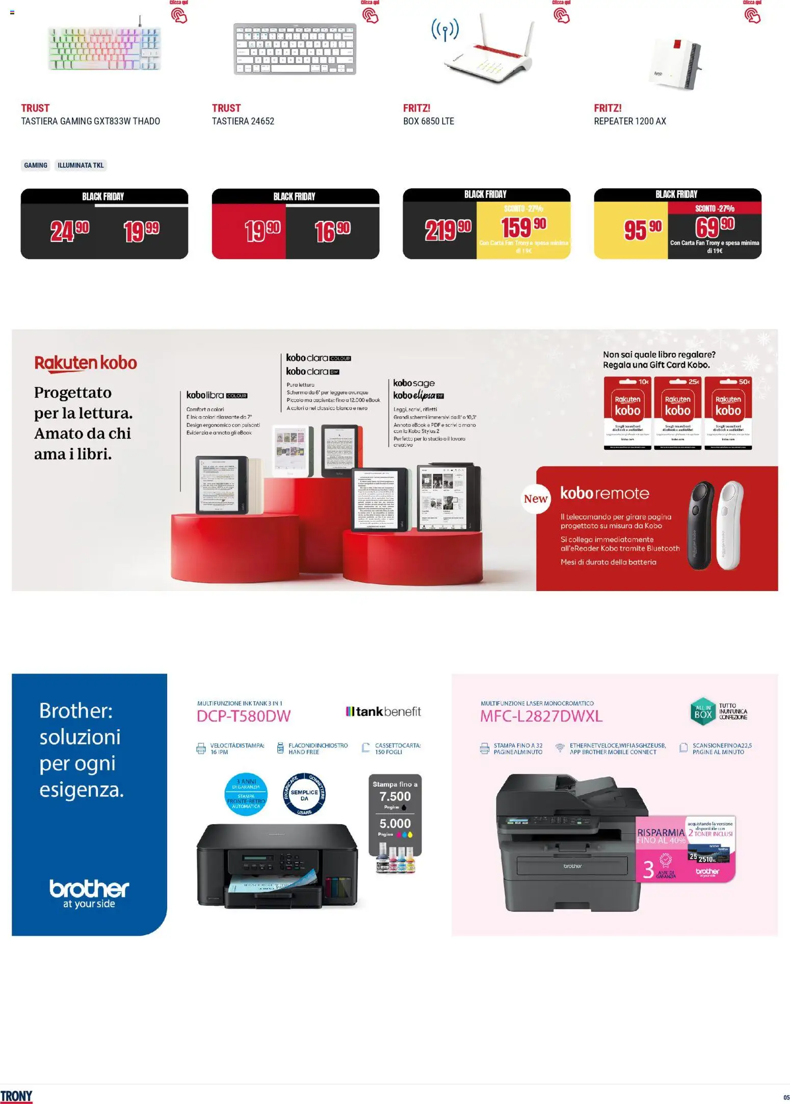 Volantino Trony del 25.11.2025 | Pagina: 5 | Prodotti: Telecomando, Tastiera, Toner, Stampa