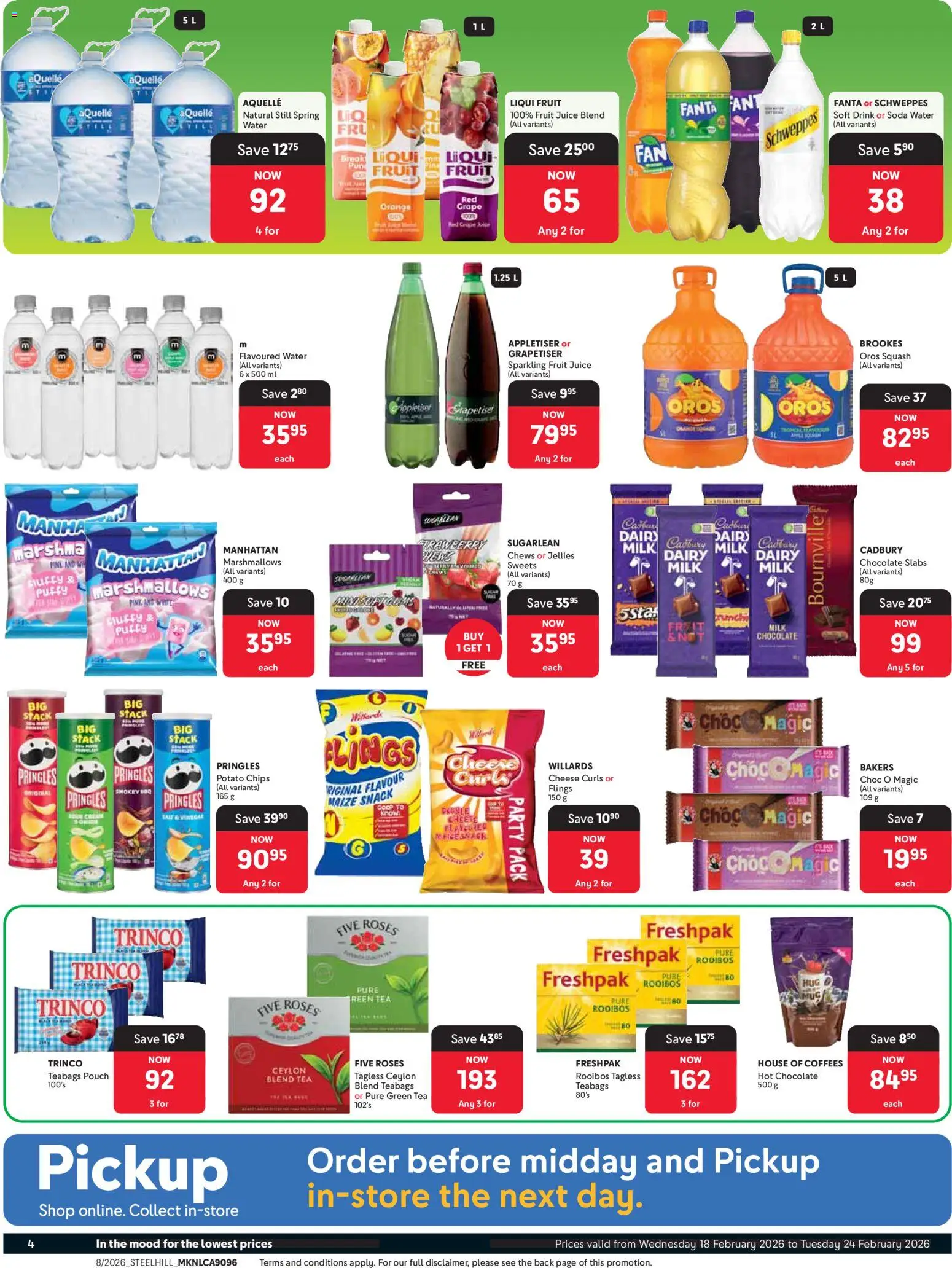 New Makro catalogue – valid from 18.02.2026 | Page: 4 | Products: Sweets, Milk, Juice, Tea