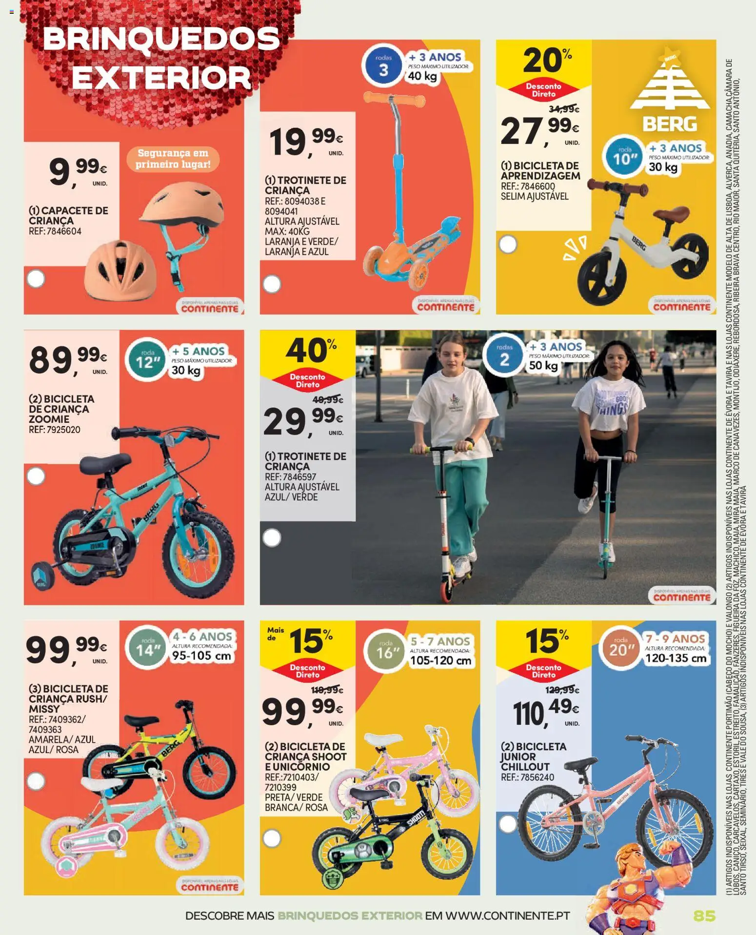 Continente - Brinquedos │ válido de 13.11.2025 | Página: 85 | Produtos: Bicicleta, Trotinete, Capacete