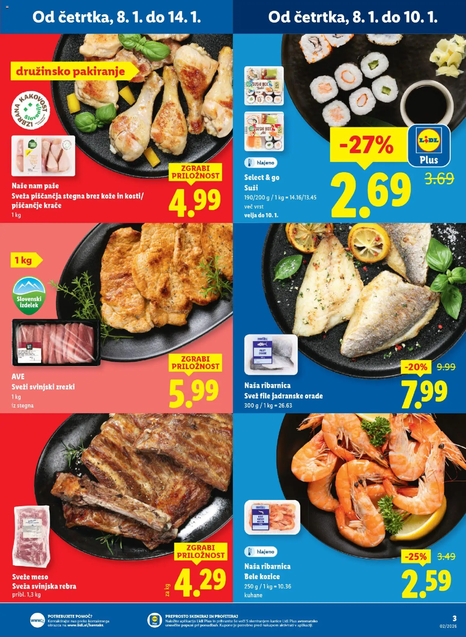 Novi Lidl katalog ponudbe – veljaven od 08.01.2026 | Stran: 3 | Izdelki: Kozice, Suši, Zrezki