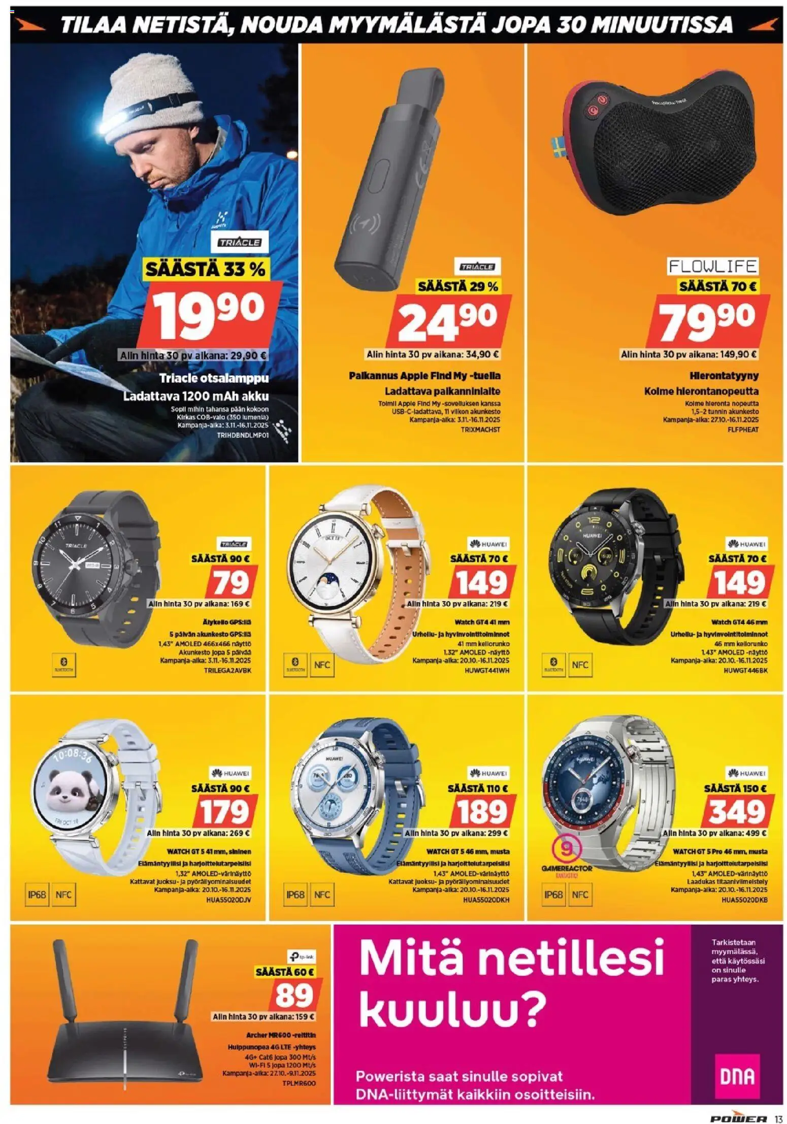 Power tarjoukset – voimassa 03.11.2025 alkaen | Sivu: 13 | Tuotteet: Reititin, Älykello, Akku, Näyttö