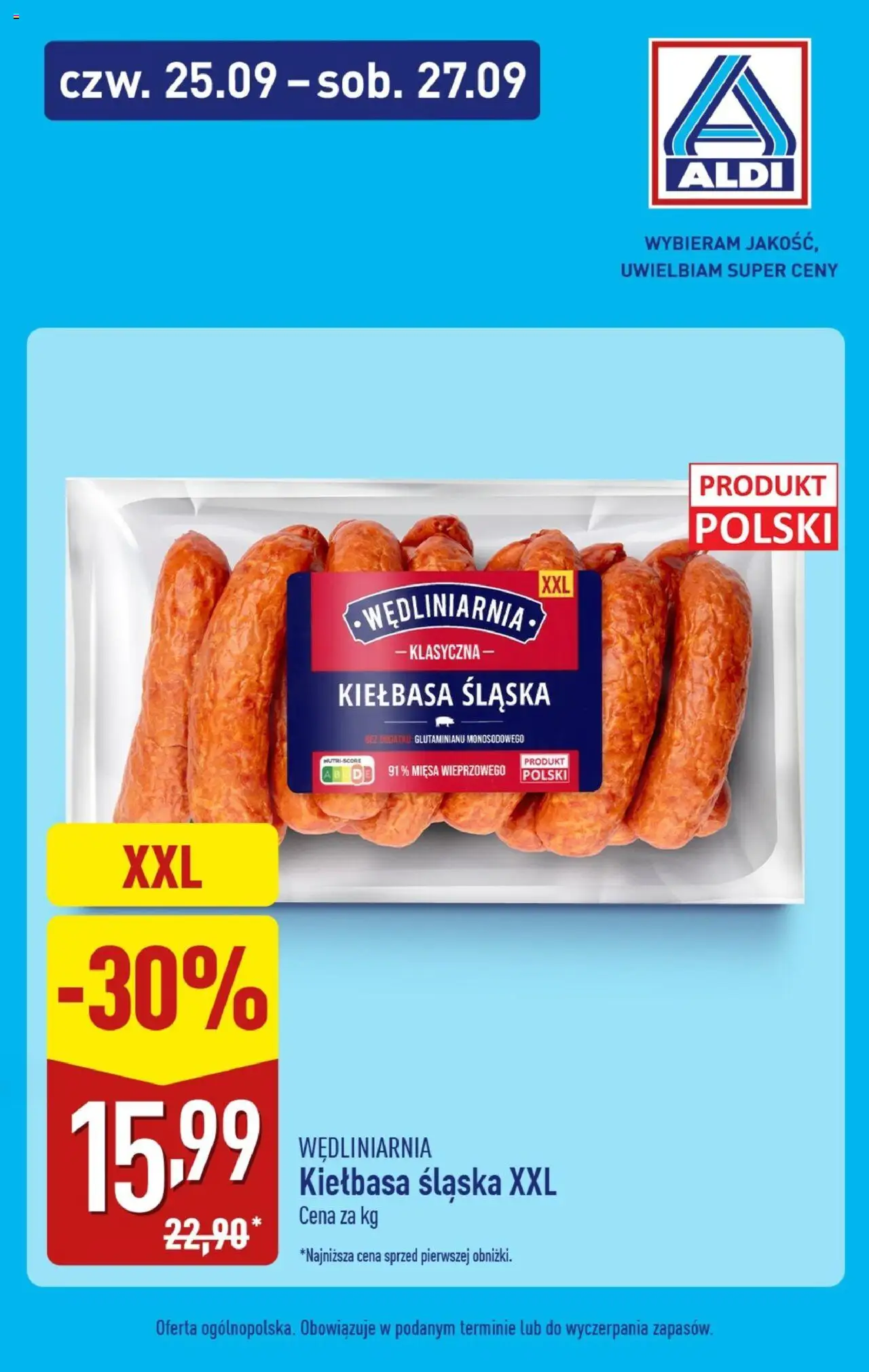 Aldi Gazetka - Promocje weekend od 25.09.2025 | Strona: 7 | Produkty: Kiełbasa, Kiełbasa śląska