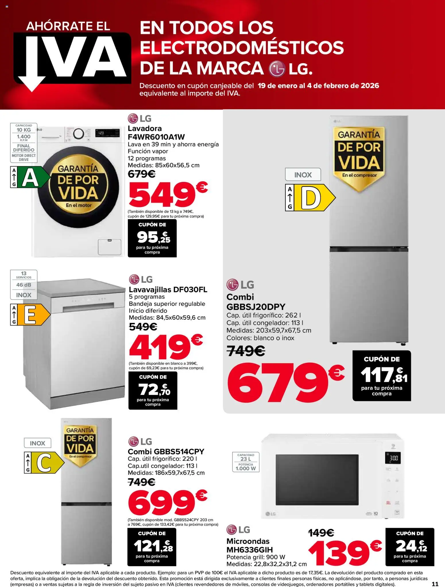 Carrefour folleto │ válido desde el 12.01.2026 | Página: 11 | Productos: Congelador, Lavadora, Lavavajillas, Combi