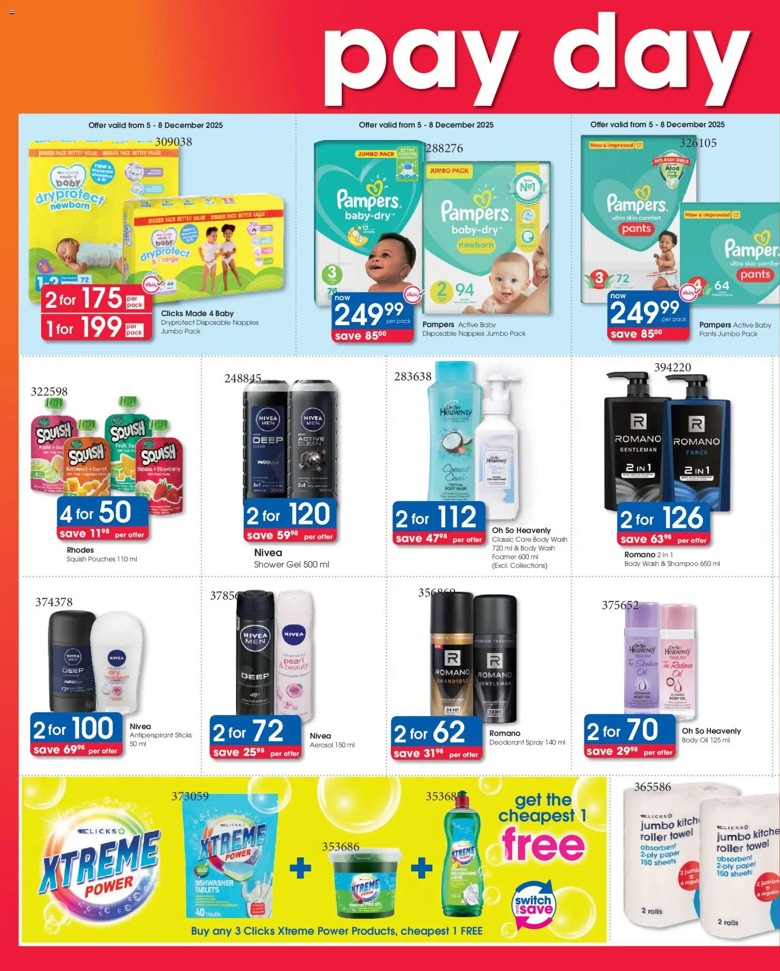 New Clicks catalogue – valid from 25.11.2025 | Page: 2 | Products: Towel, Shampoo, Fruit, Roller towel